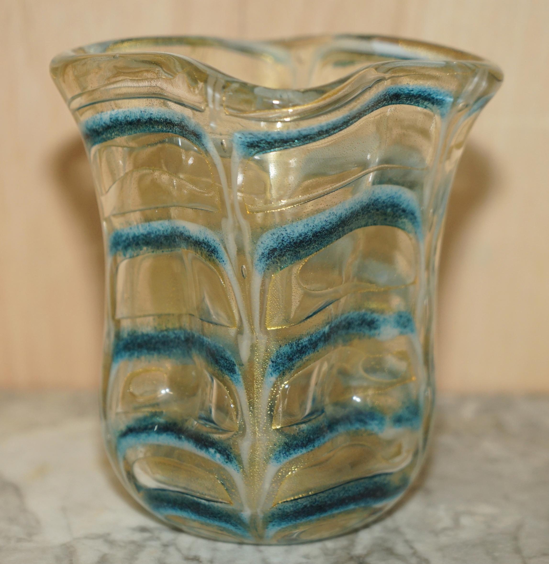 Beautiful Decorative Custom Made Decorative Glass Vase with Crimped Design For Sale 4