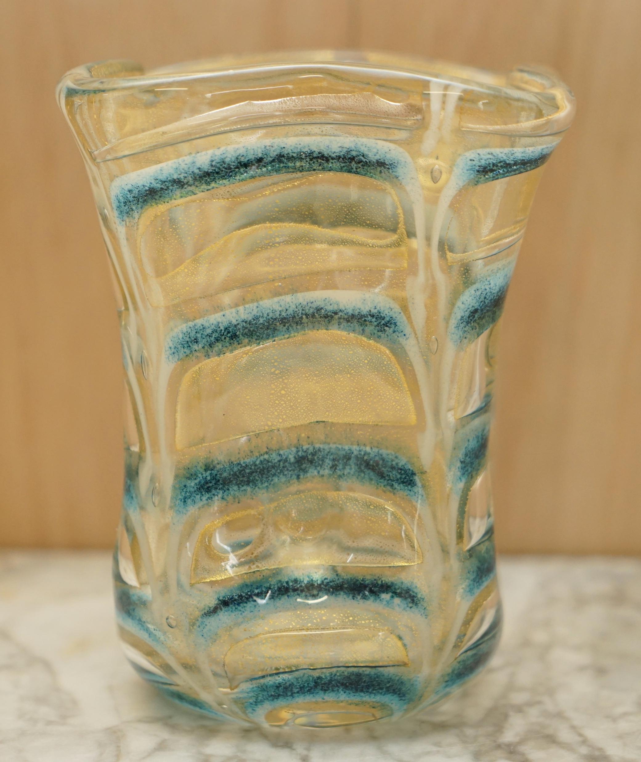 Hand-Crafted Beautiful Decorative Custom Made Decorative Glass Vase with Crimped Design For Sale
