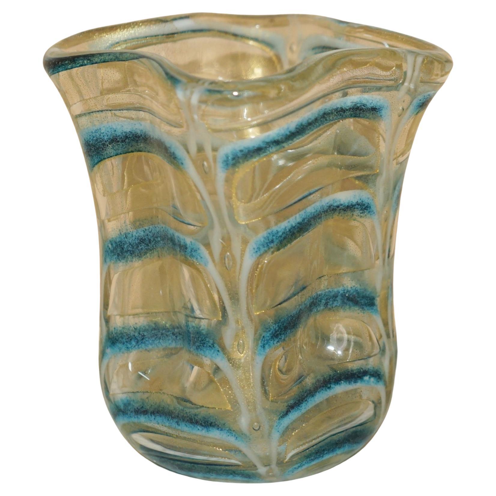 Beautiful Decorative Custom Made Decorative Glass Vase with Crimped Design For Sale