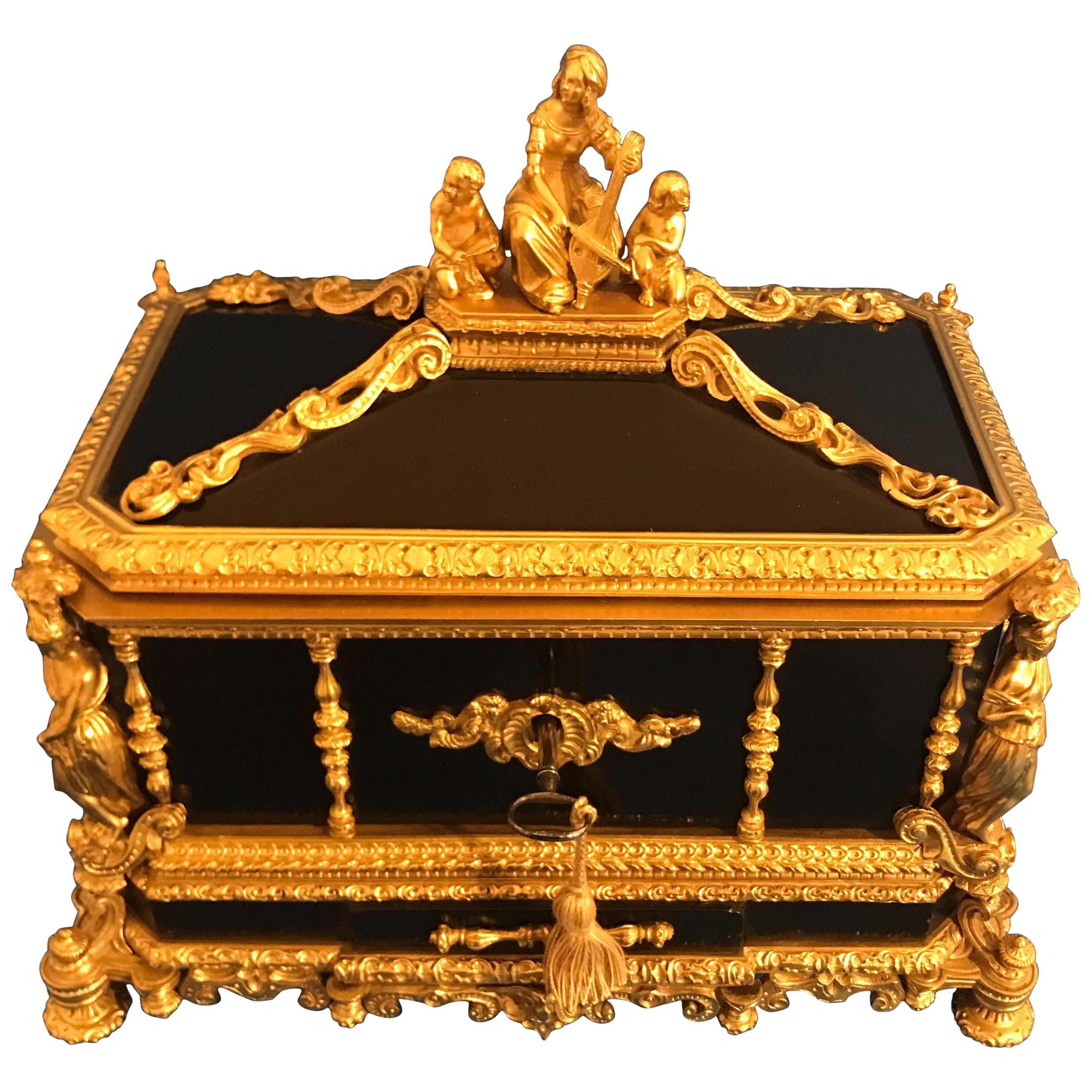 Beautiful Decorative French 1830 Ebony and Ormolu Sarcophagus Box