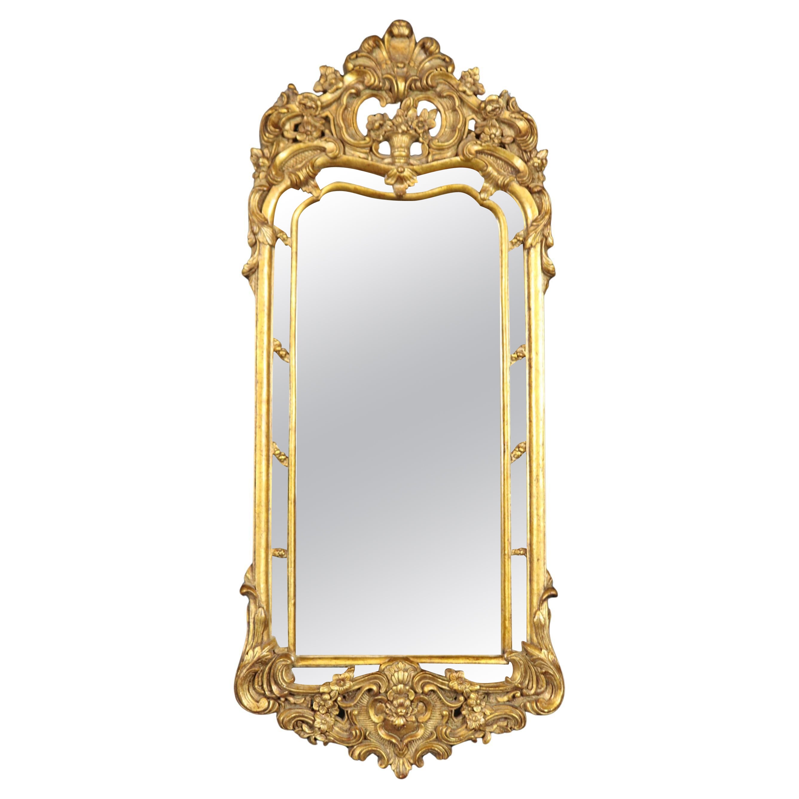Beautiful Decorative French Louis XV Style Narrow Gilded Mirror