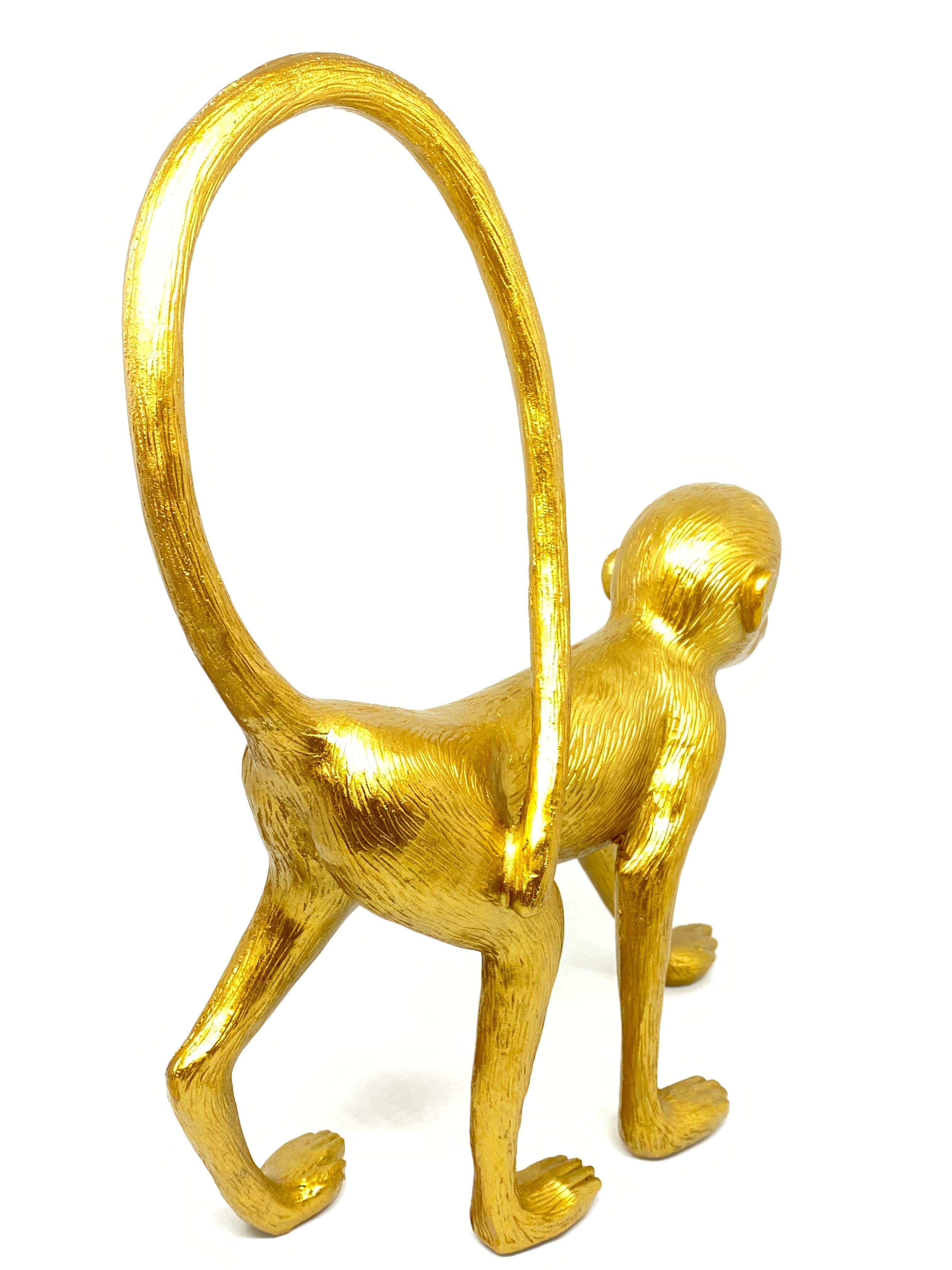 Italian Beautiful Decorative Gilt Monkey Animal Statue Vintage Modern, 1980s
