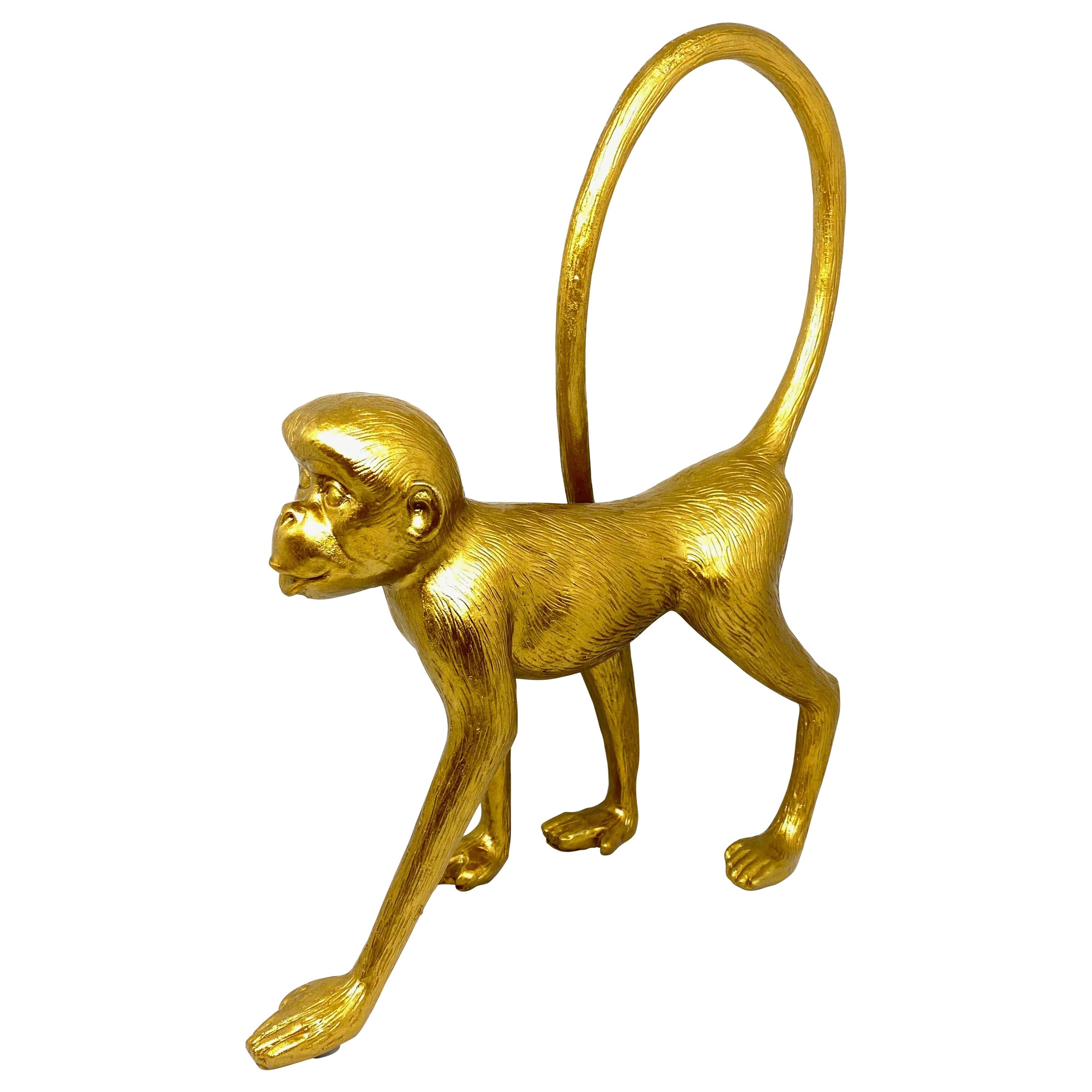 Beautiful Decorative Gilt Monkey Animal Statue Vintage Modern, 1980s