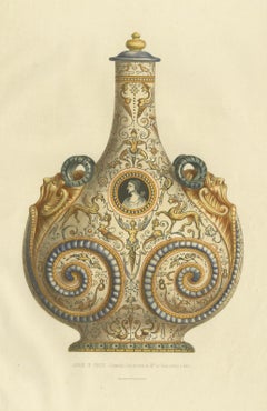 Italian Faience Hunting Gourde – Antique Decorative Arts Lithograph, 1869