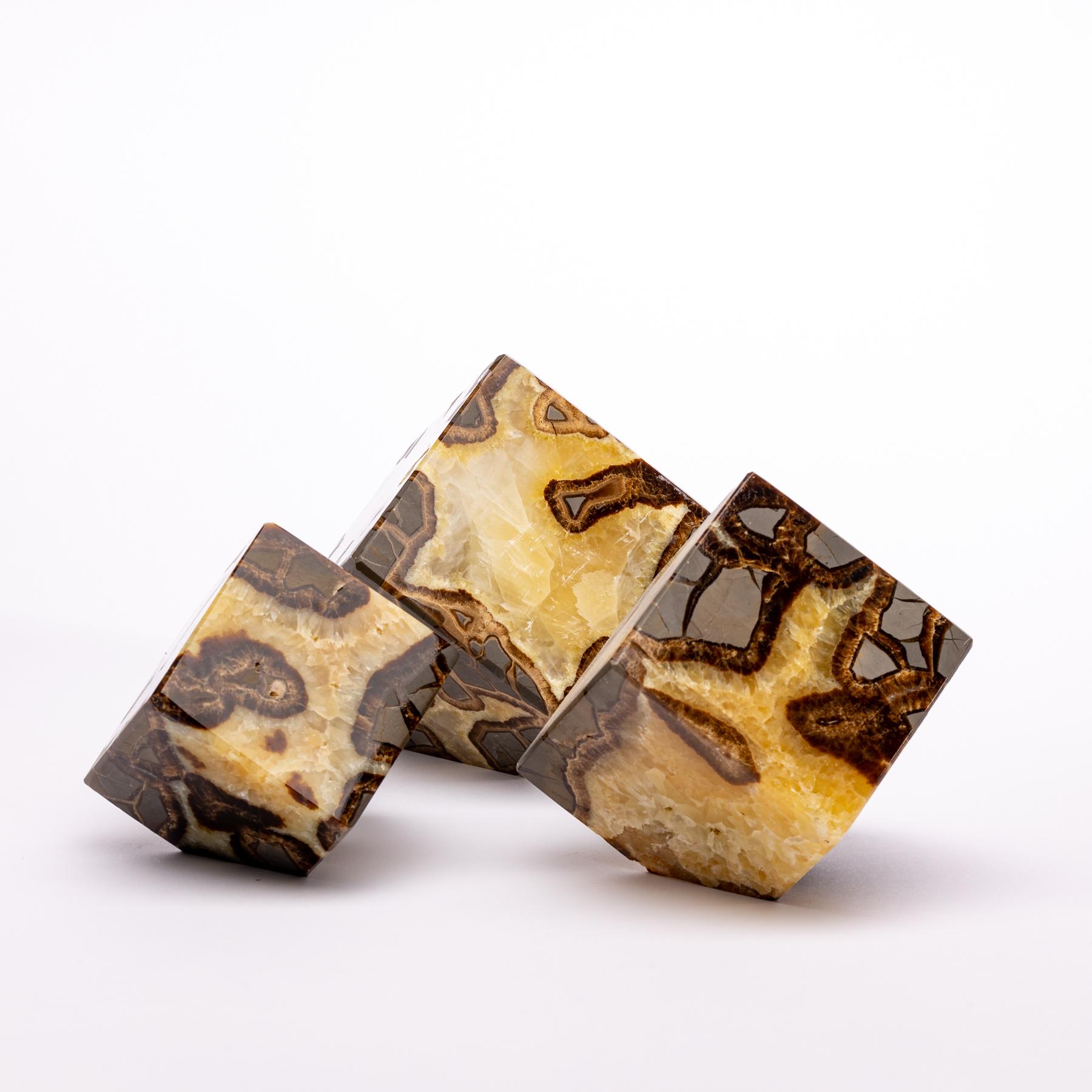 Very decorative set of three septarian cubes from Madagascar
Sizes:
3