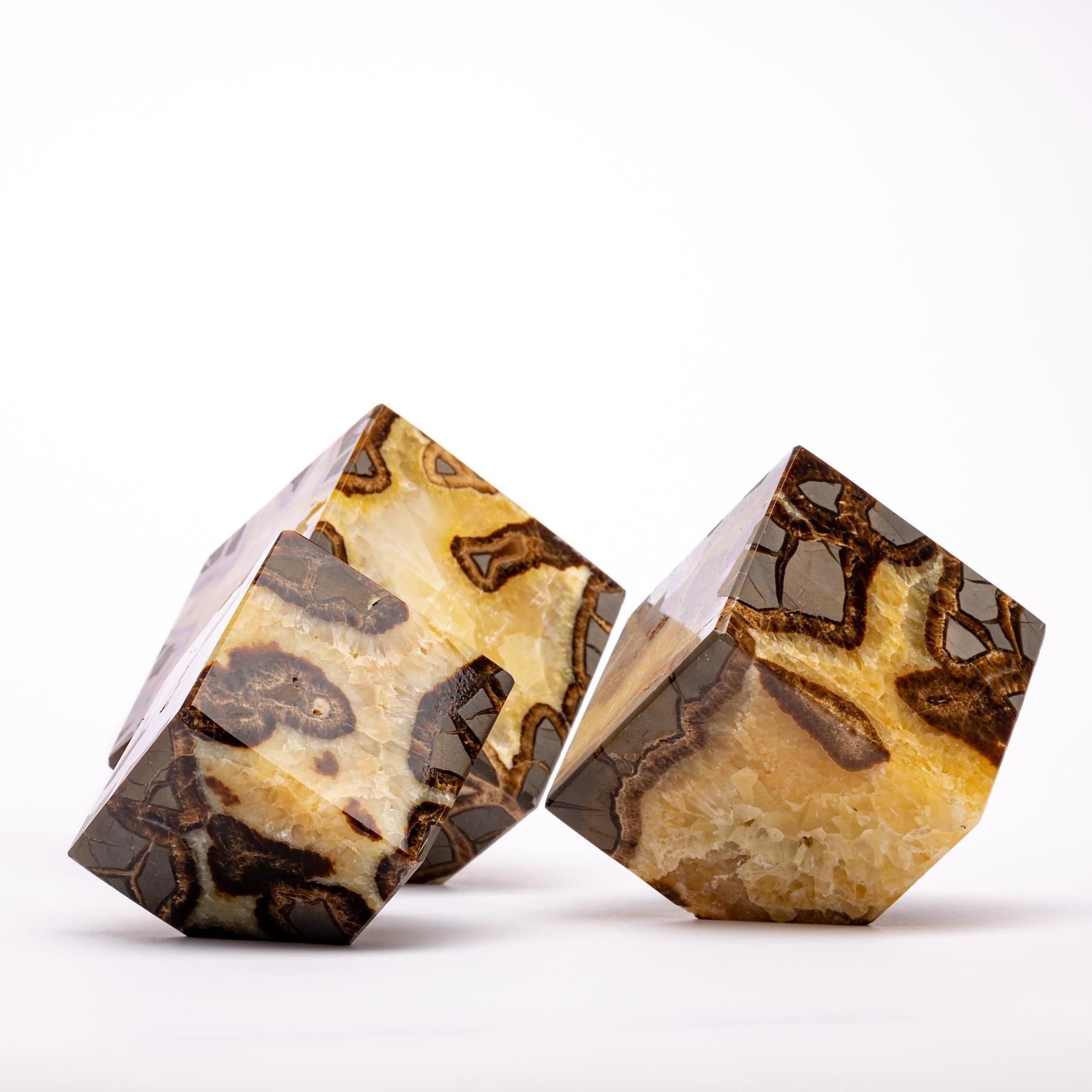 Mexican Beautiful Decorative Set of Three Cubes of Septarian from Madagascar