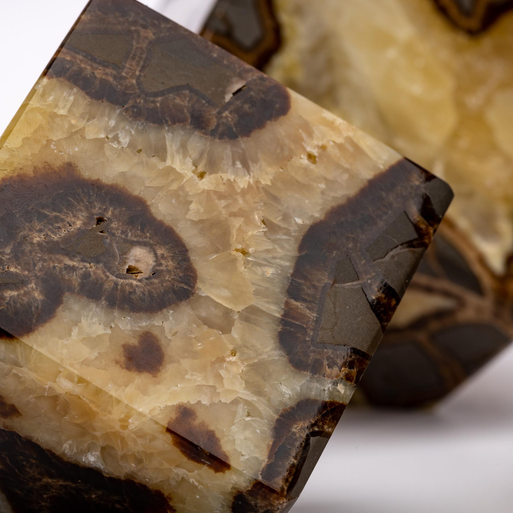 Polished Beautiful Decorative Set of Three Cubes of Septarian from Madagascar