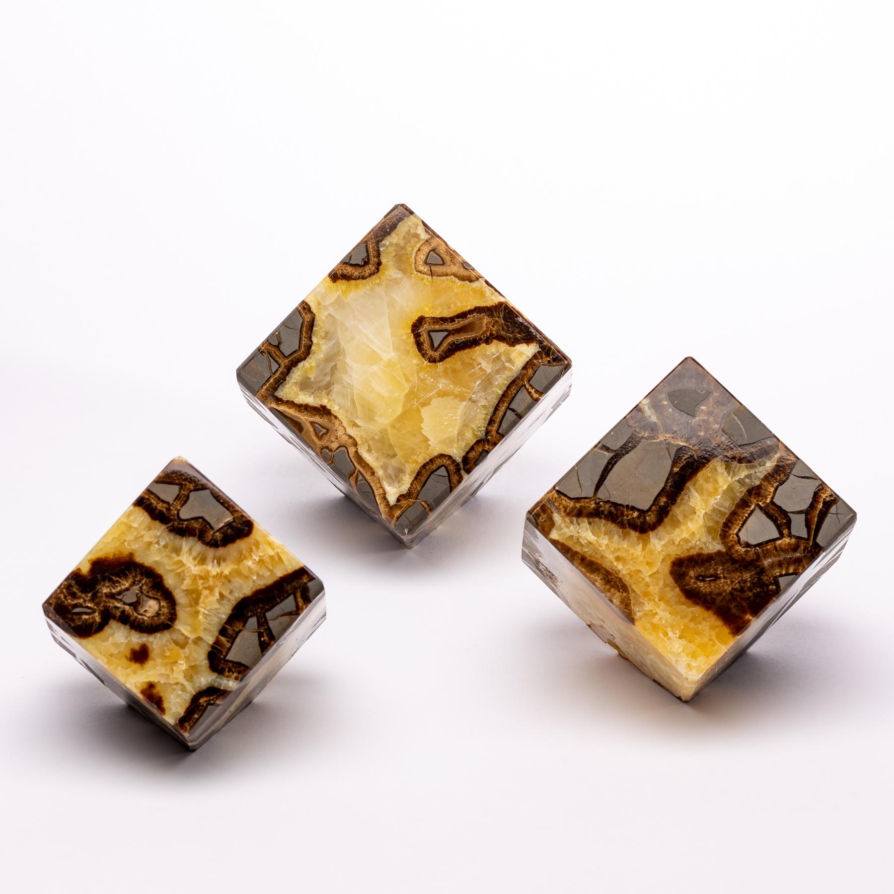 Other Beautiful Decorative Set of Three Cubes of Septarian from Madagascar