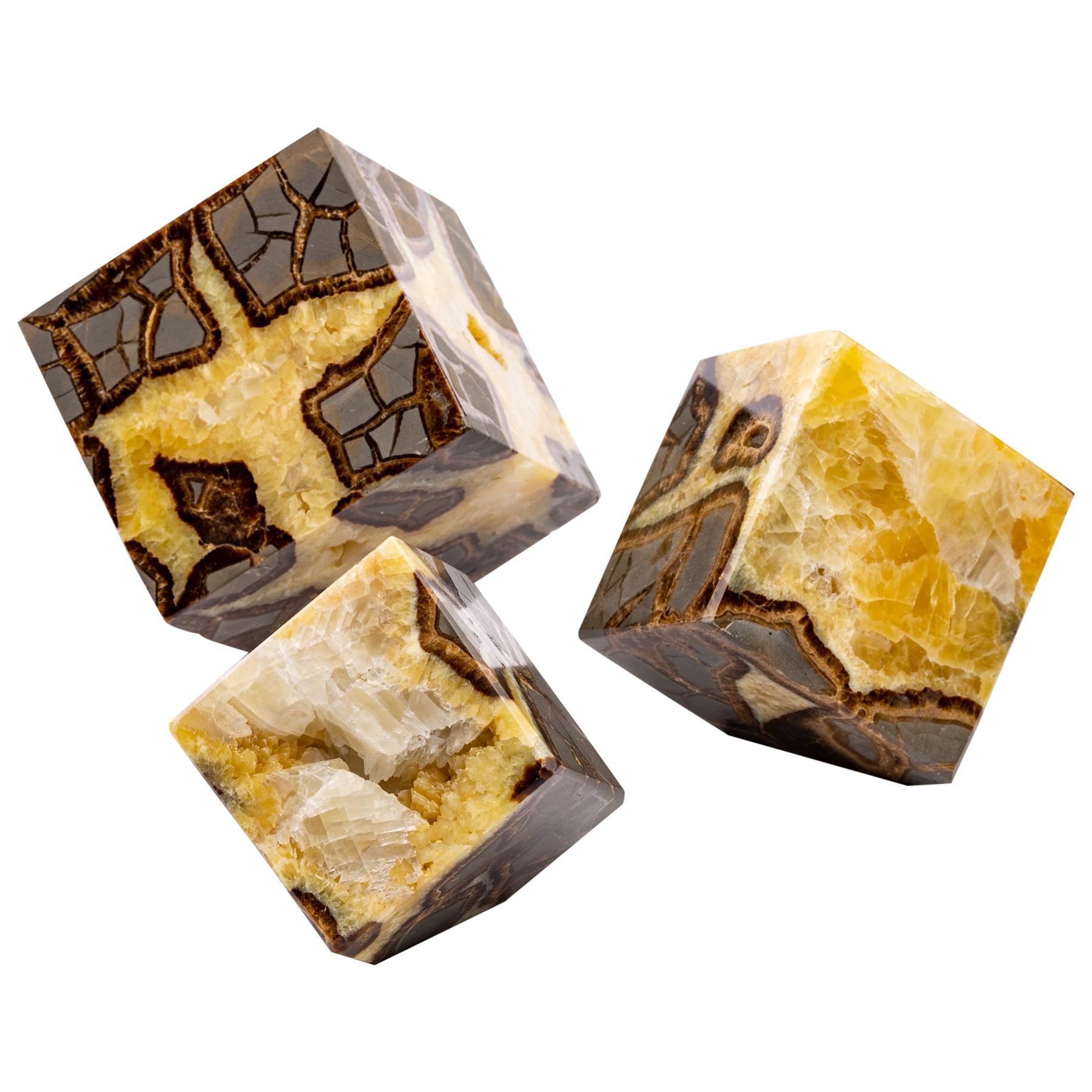 Beautiful Decorative Set of Three Cubes of Septarian from Madagascar