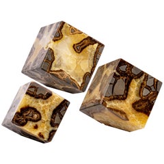 Beautiful Decorative Set of Three Cubes of Septarian from Madagascar