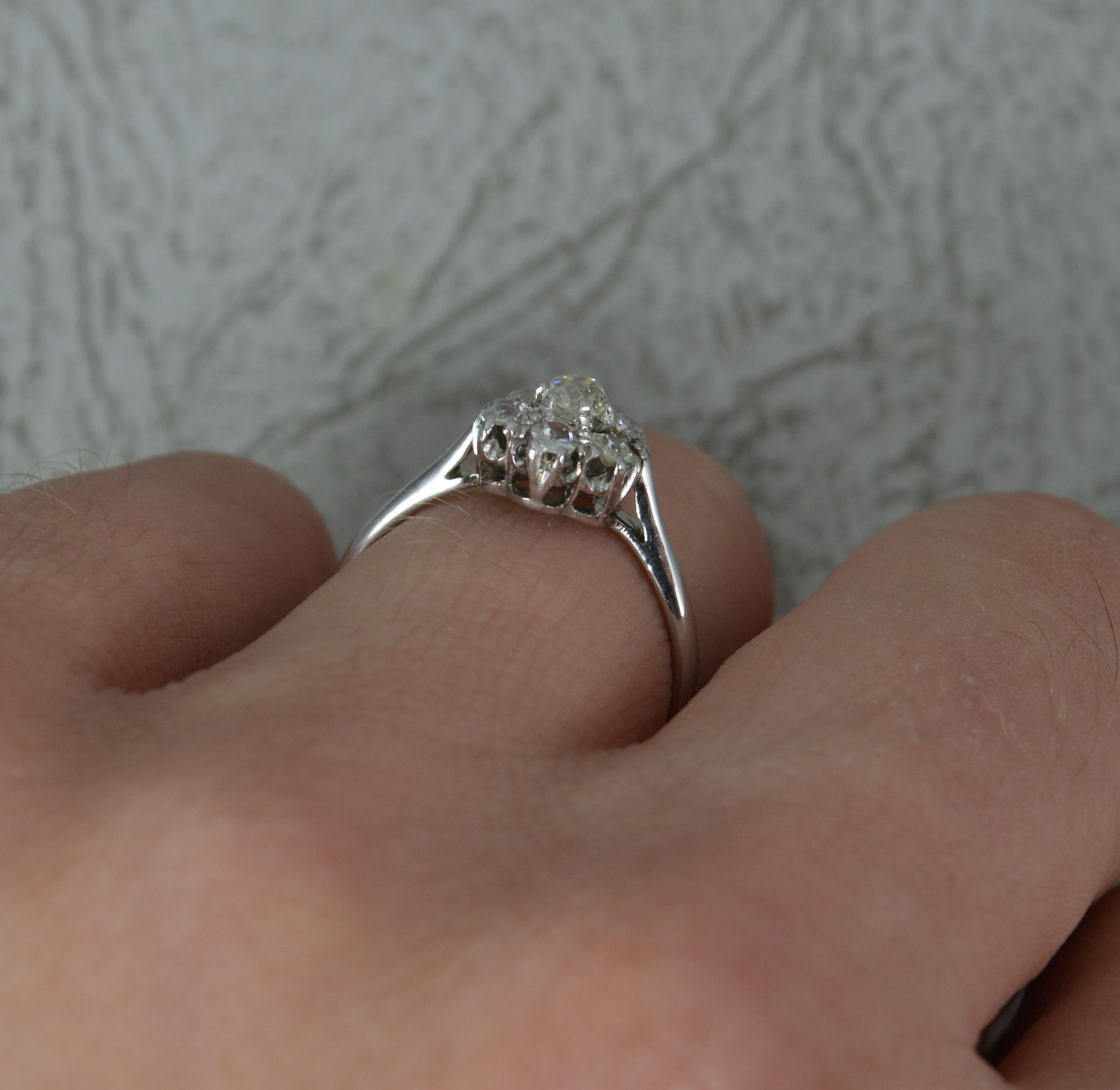 Edwardian Beautiful Deep Old Mine Cut Diamond 18ct White Gold Cluster Ring