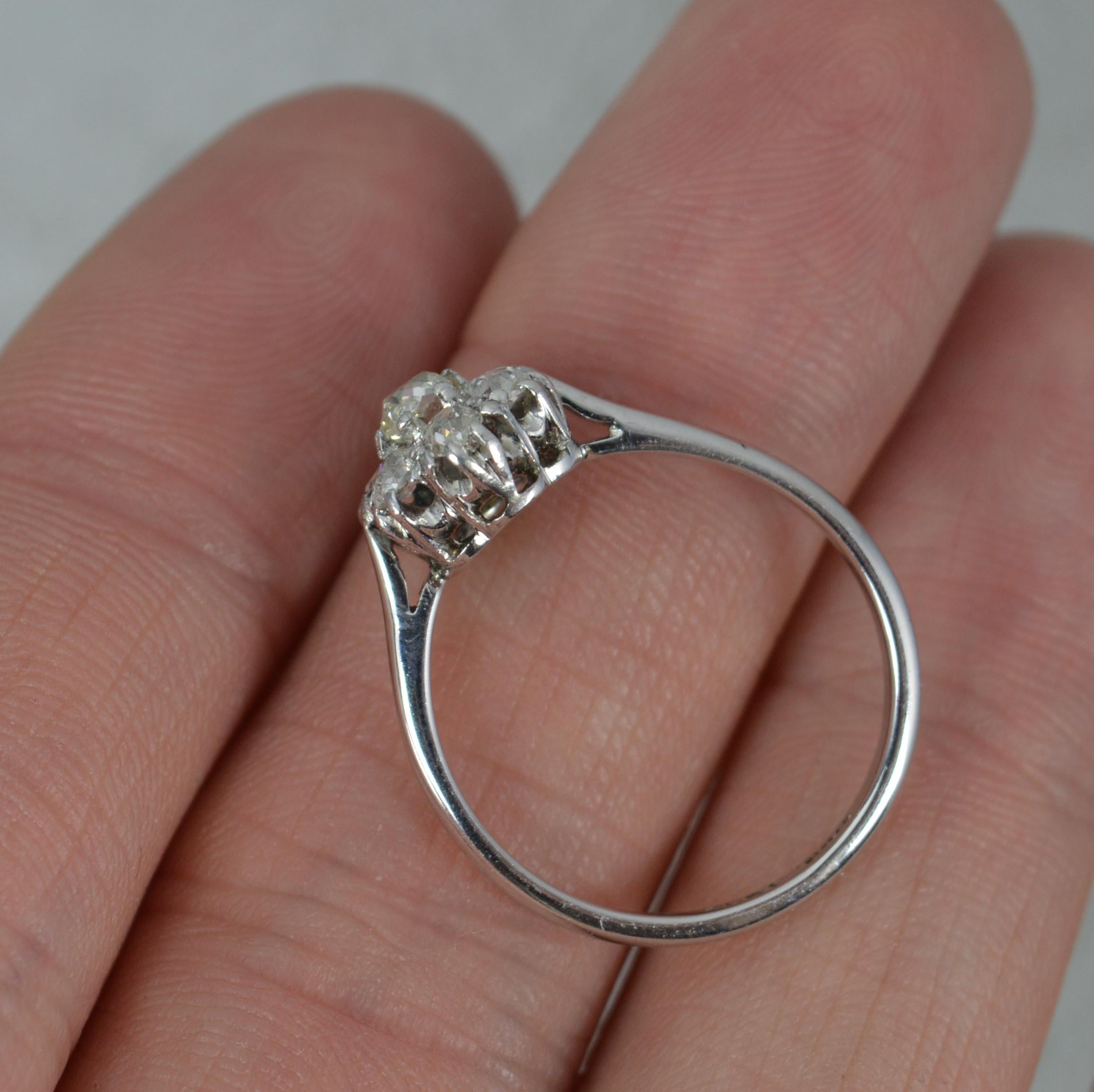 Beautiful Deep Old Mine Cut Diamond 18ct White Gold Cluster Ring In Good Condition In St Helens, GB