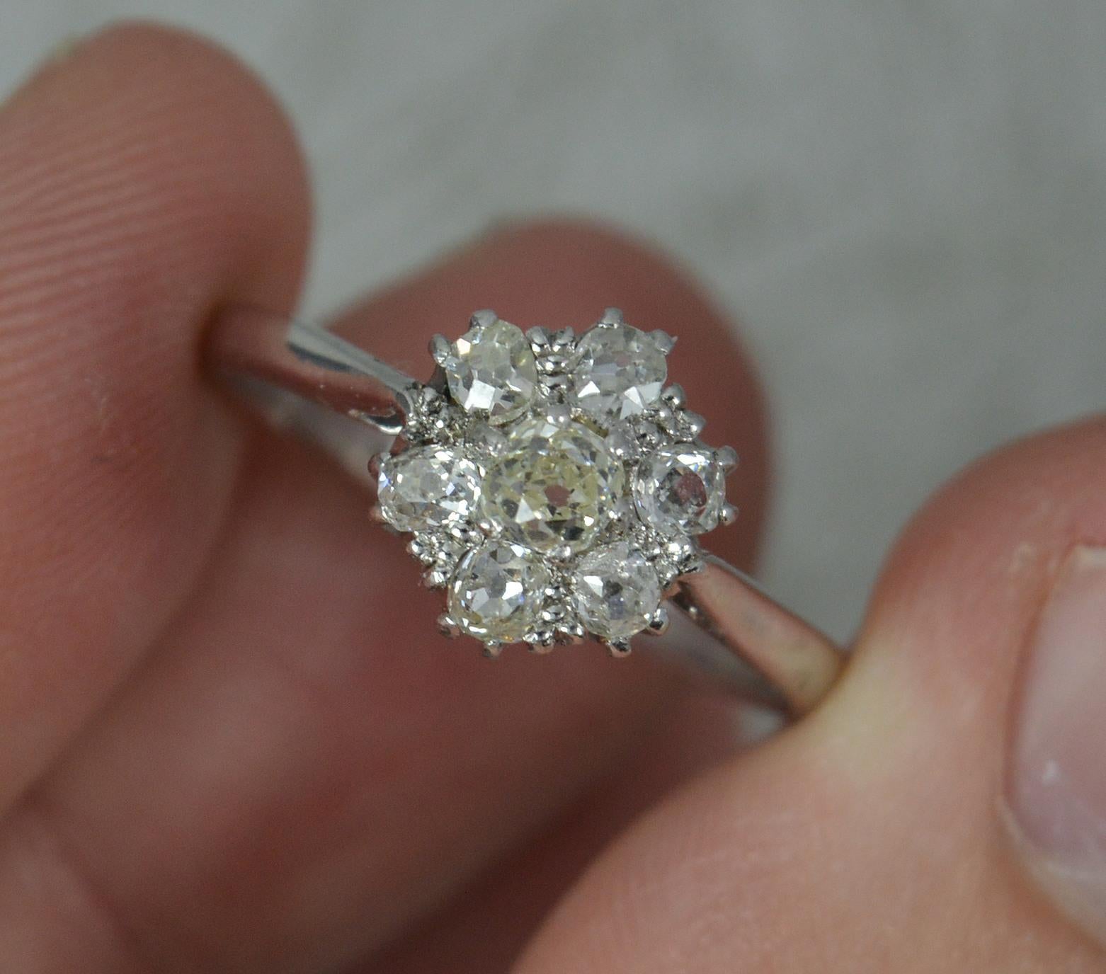 Beautiful Deep Old Mine Cut Diamond 18ct White Gold Cluster Ring 2