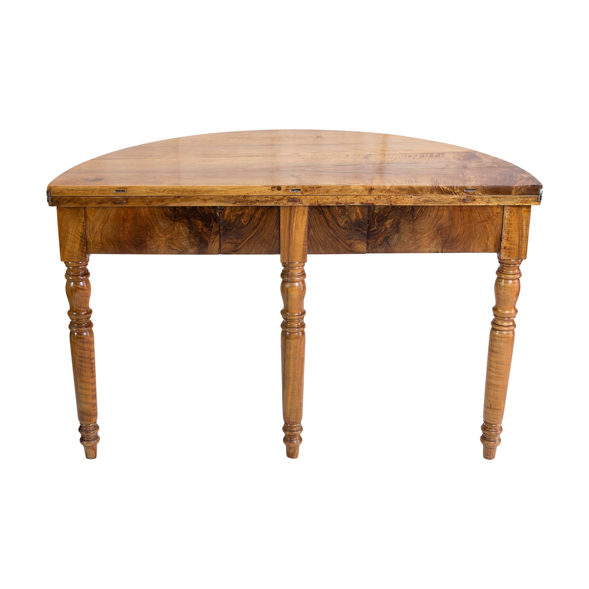 German 19th Century Biedermeier Walnut Demi Lune Fold-Out Table For Sale