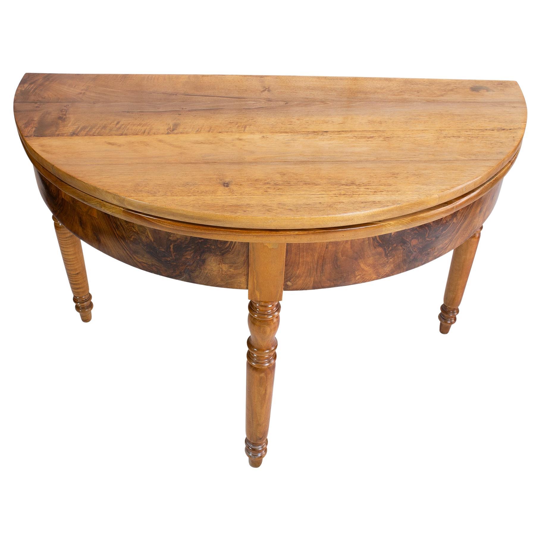 19th Century Biedermeier Walnut Demi Lune Fold-Out Table For Sale