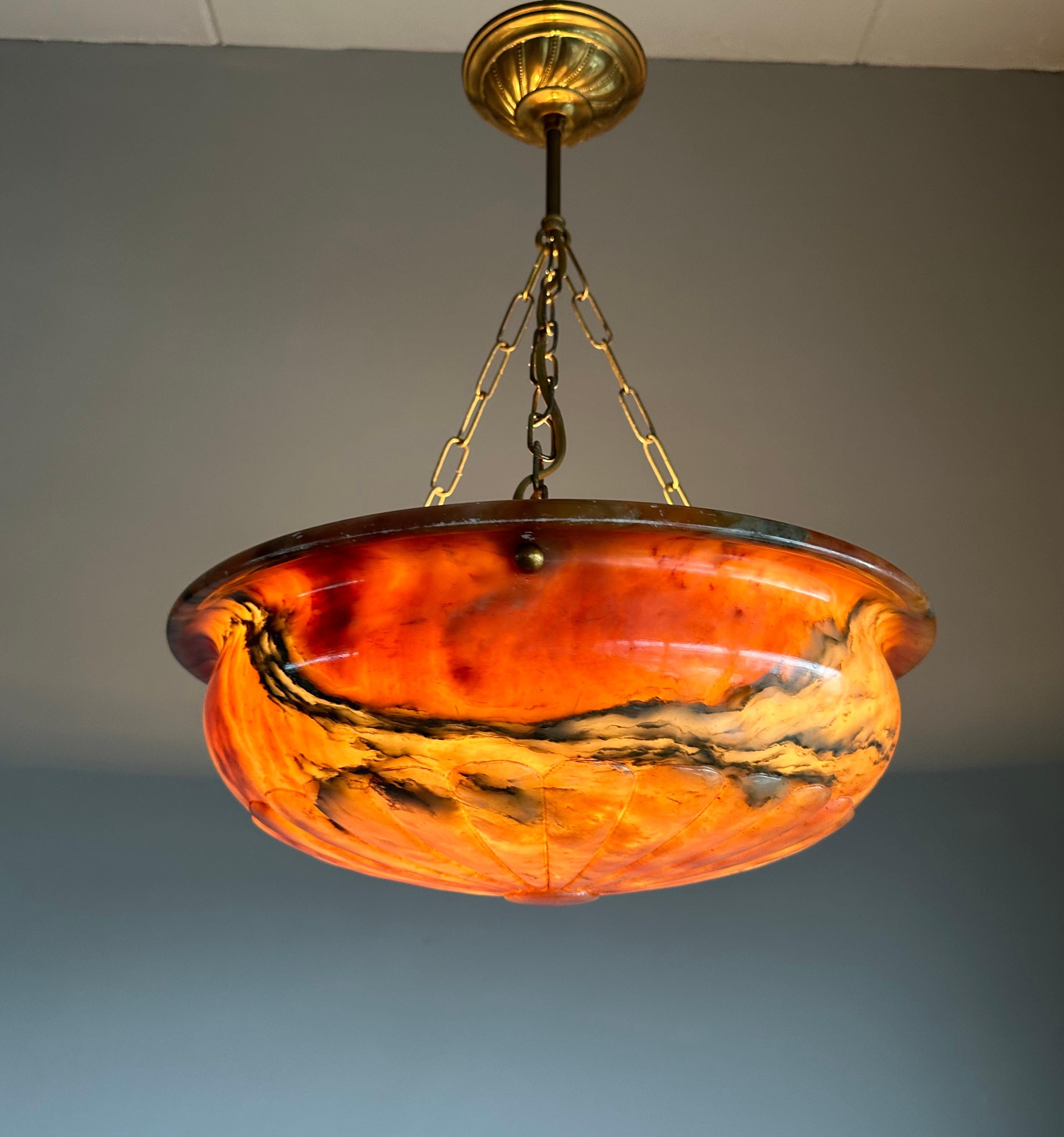 European Perfectly Design Antique Alabaster Chandelier / Pendant Light in Mint Condition For Sale
