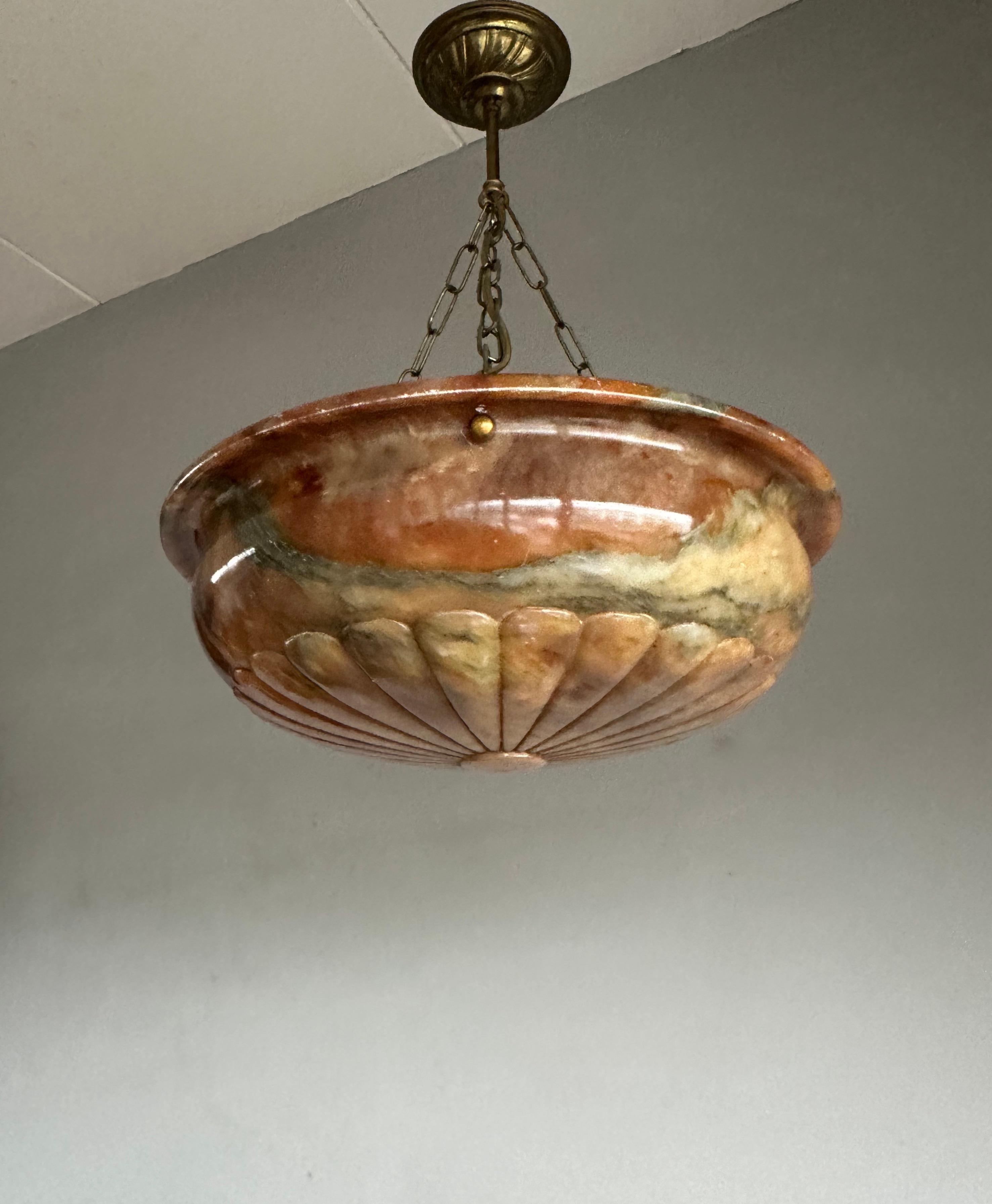 20th Century Perfectly Design Antique Alabaster Chandelier / Pendant Light in Mint Condition For Sale