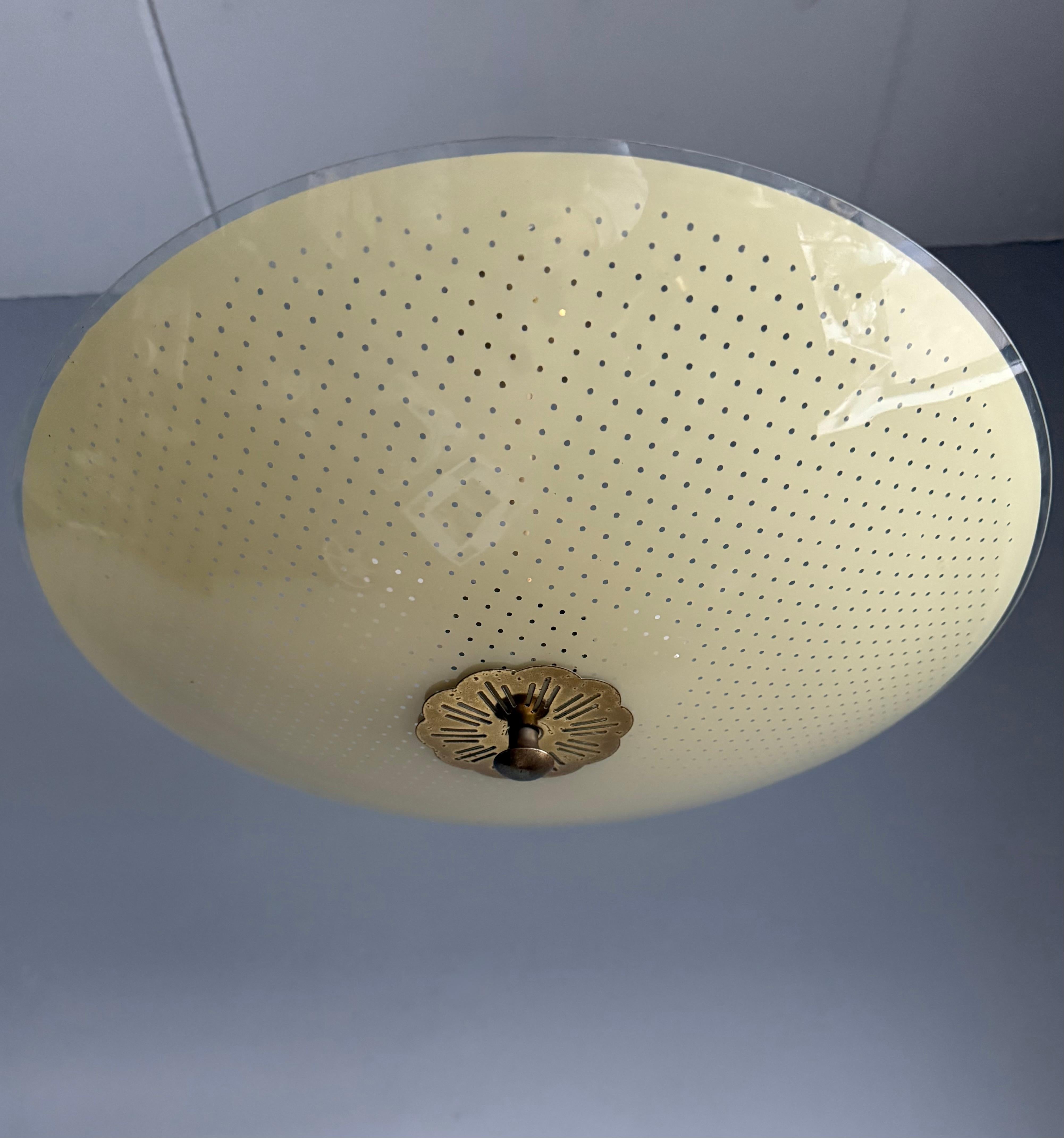European Beautiful Design Circular Art Glass Holes Pattern Mid-Century Modern Flush Mount For Sale