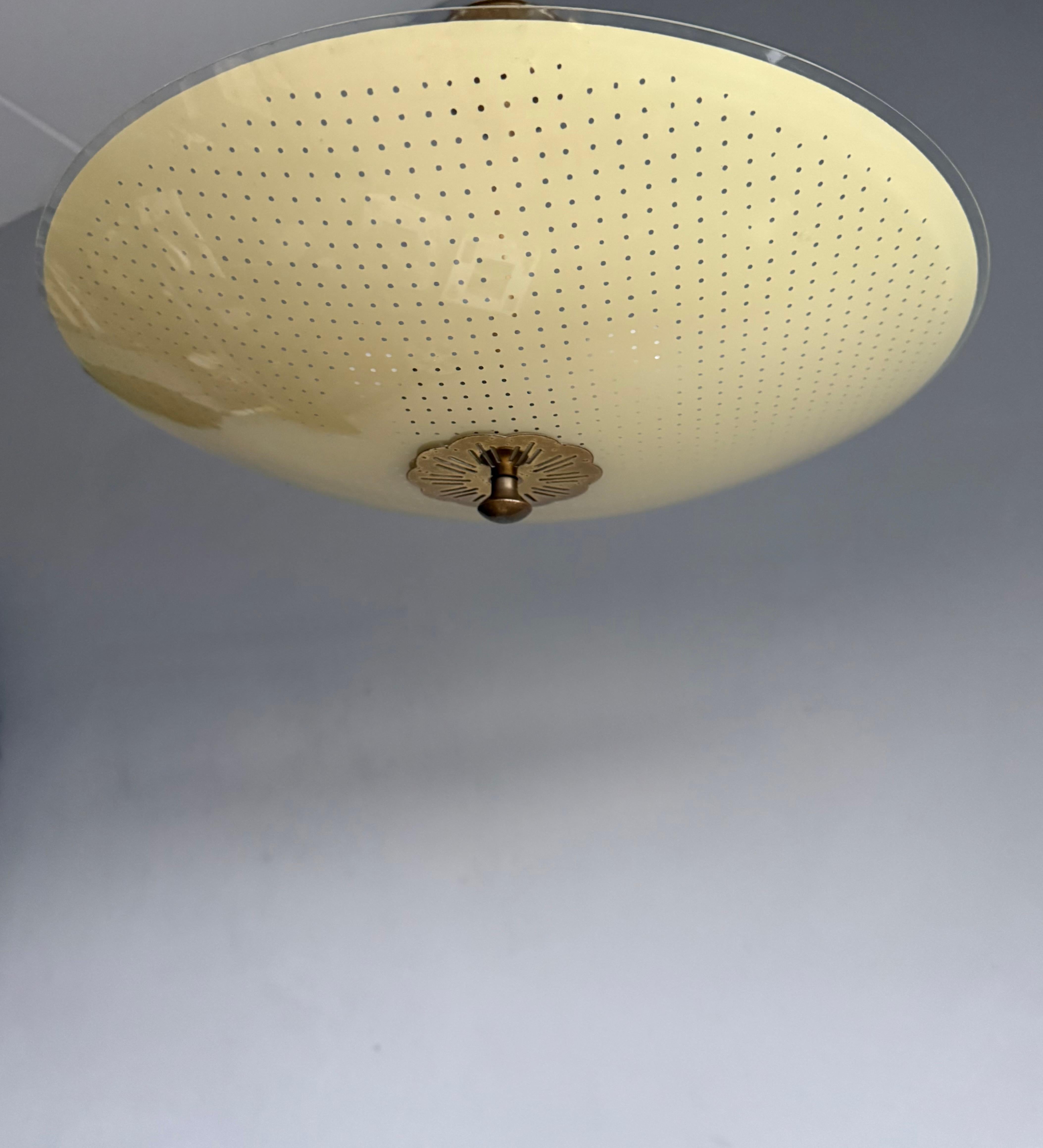 Brass Beautiful Design Circular Art Glass Holes Pattern Mid-Century Modern Flush Mount For Sale