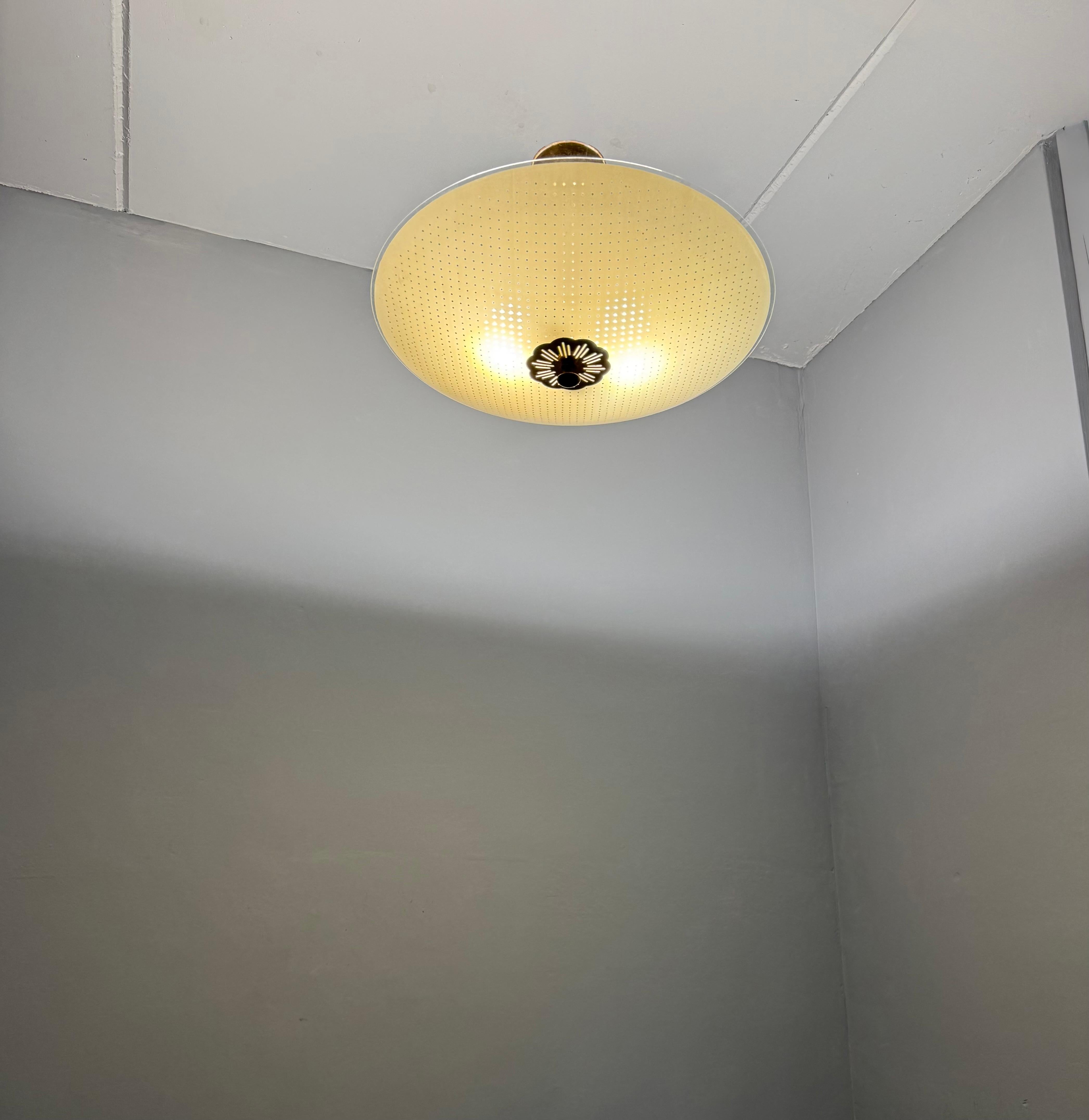 Beautiful Design Circular Art Glass Holes Pattern Mid-Century Modern Flush Mount For Sale 2