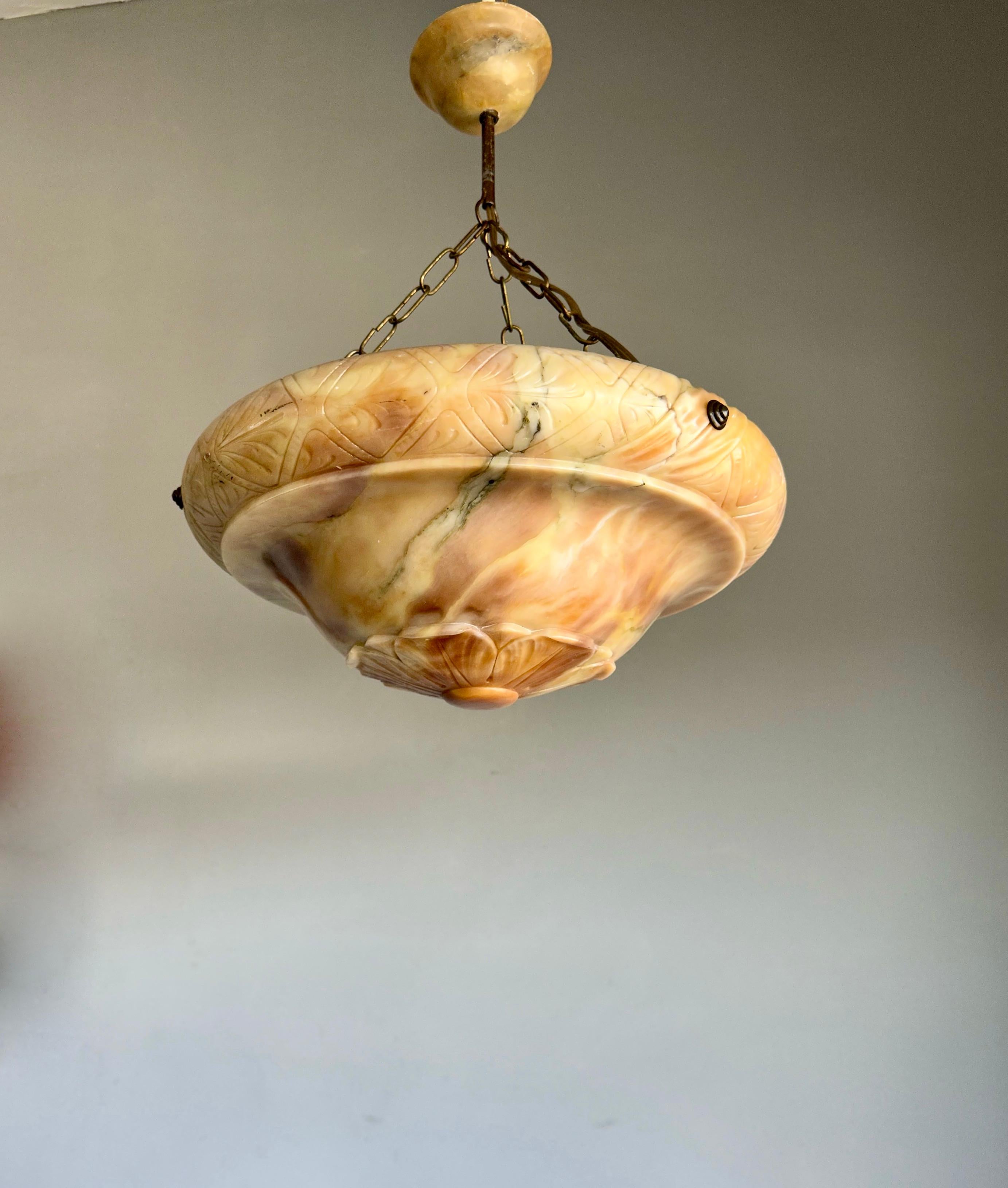 Beautiful Design w Palette of Color Alabaster Shade Pendant Light Mint Condition For Sale 5