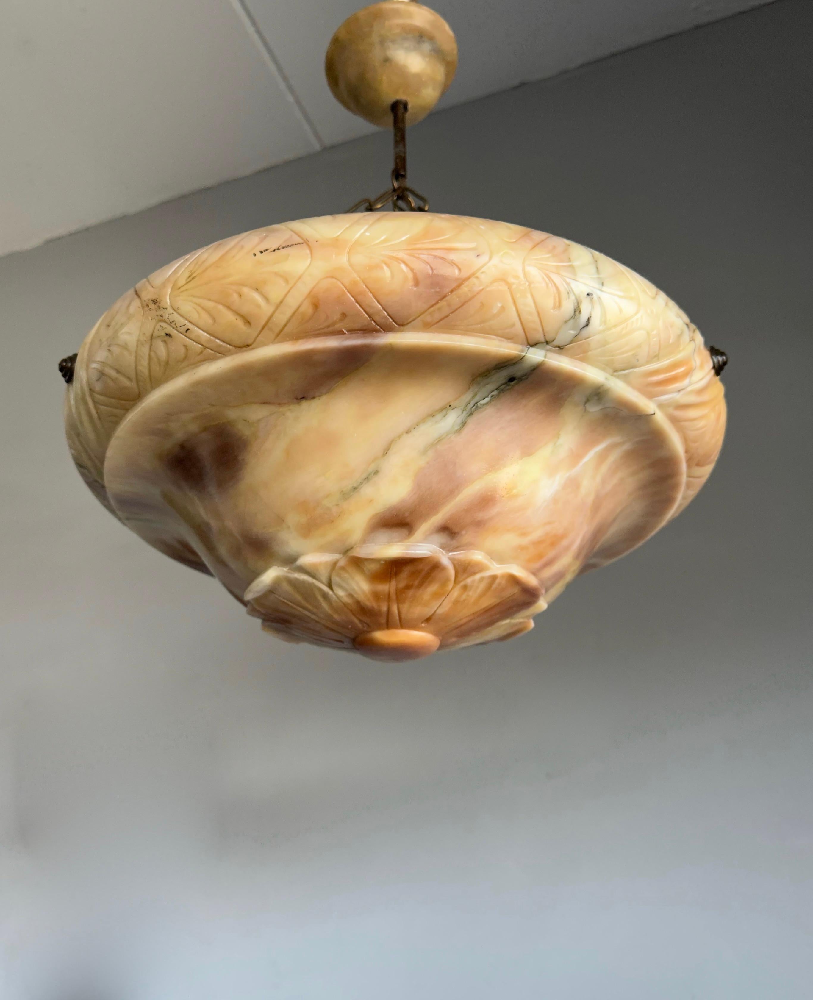 Beautiful Design w Palette of Color Alabaster Shade Pendant Light Mint Condition For Sale 6