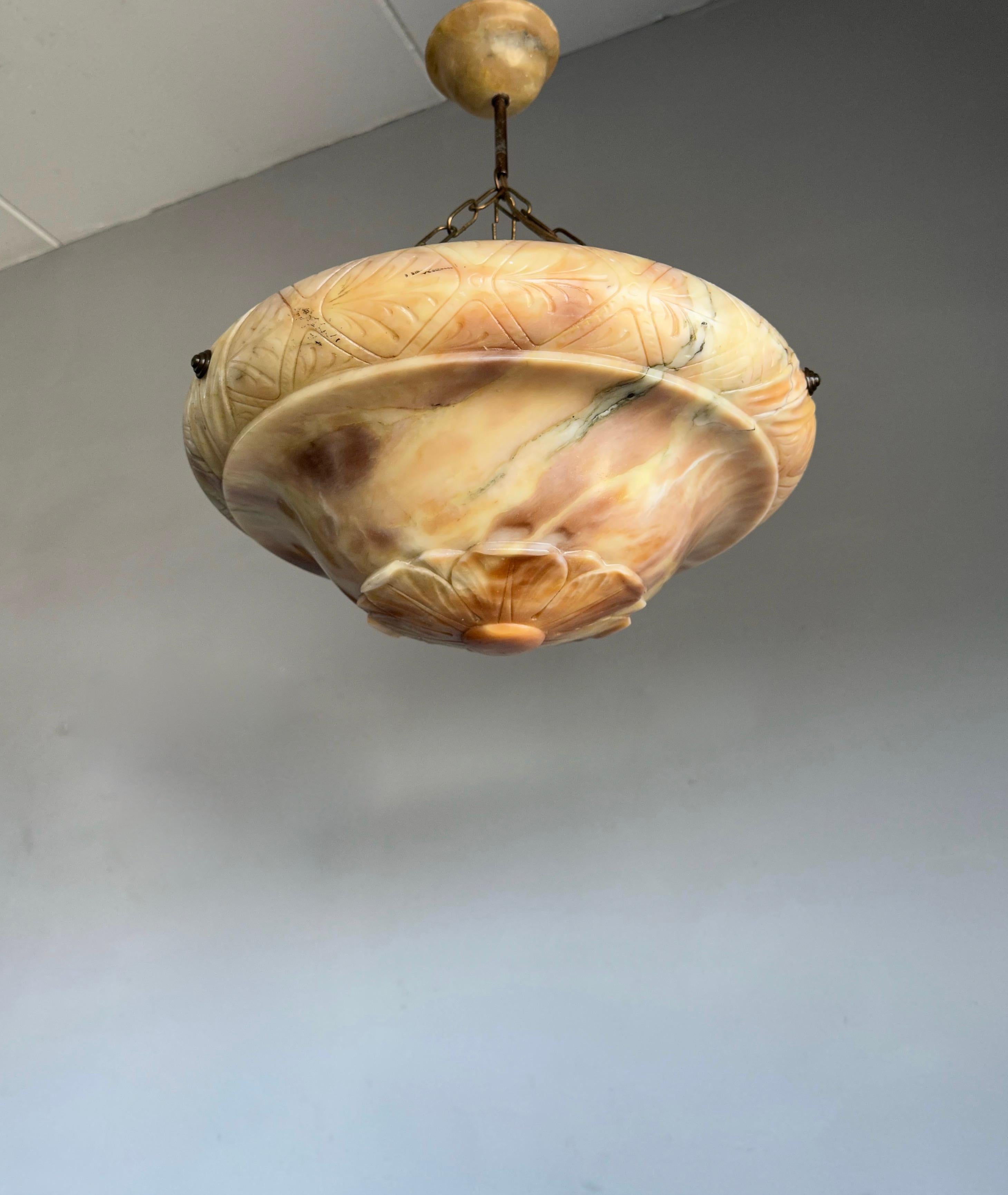 Beautiful Design w Palette of Color Alabaster Shade Pendant Light Mint Condition For Sale 10