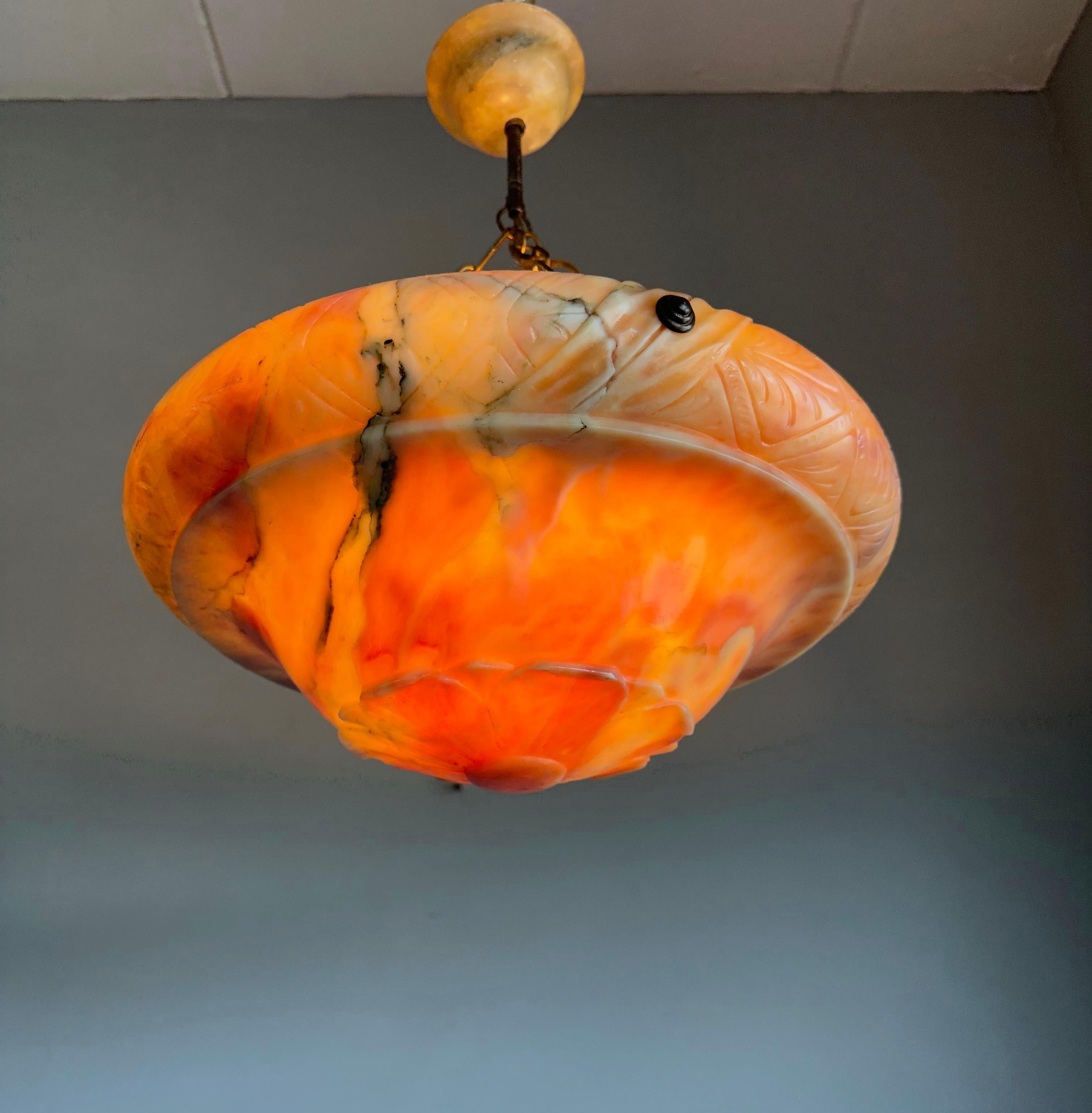 Beautiful Design w Palette of Color Alabaster Shade Pendant Light Mint Condition In Excellent Condition For Sale In Lisse, NL