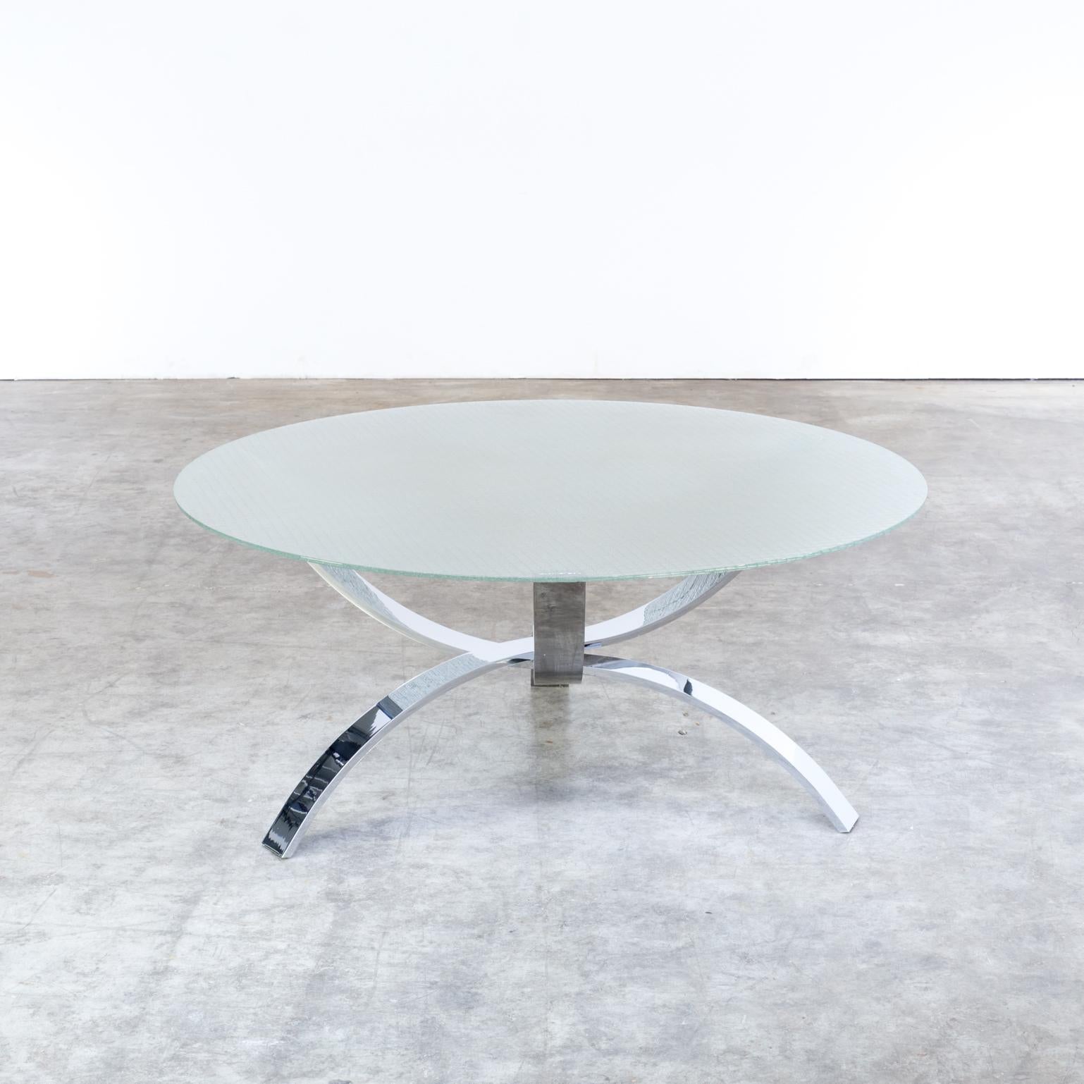 Late 20th Century Beautiful Designed Chromed Metal Framed Coffee Table, Glass Worktop For Sale