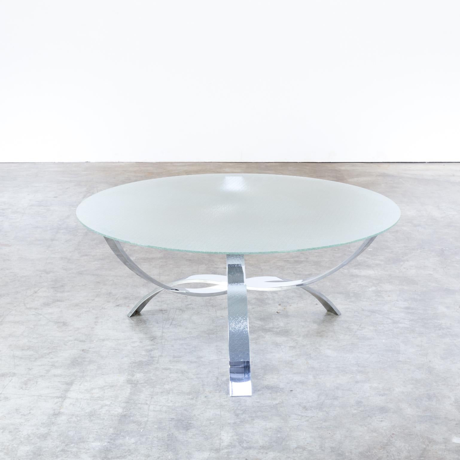 Beautiful Designed Chromed Metal Framed Coffee Table, Glass Worktop For Sale 1