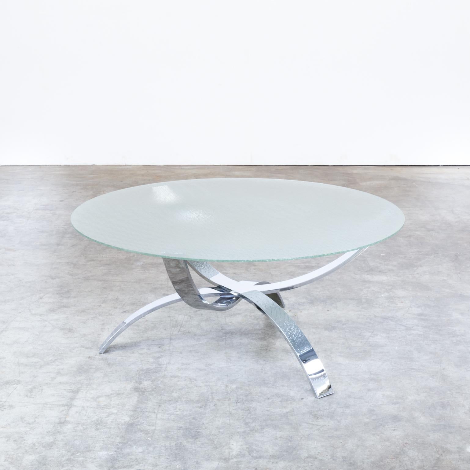 Beautiful Designed Chromed Metal Framed Coffee Table, Glass Worktop For Sale 2