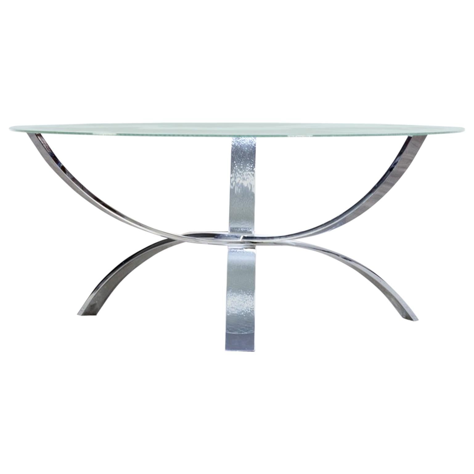 Beautiful Designed Chromed Metal Framed Coffee Table, Glass Worktop For Sale