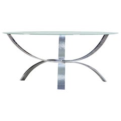 Beautiful Designed Chromed Metal Framed Coffee Table, Glass Worktop