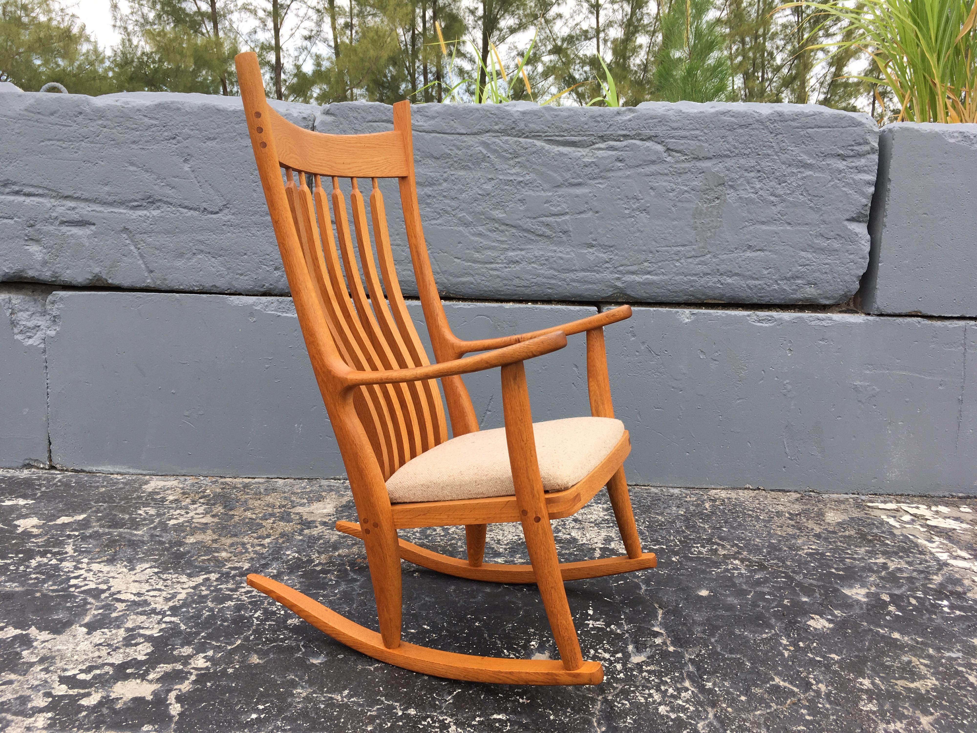 Beautiful Designer Craftsman Rocking Chair, White Oak, Fabric 3