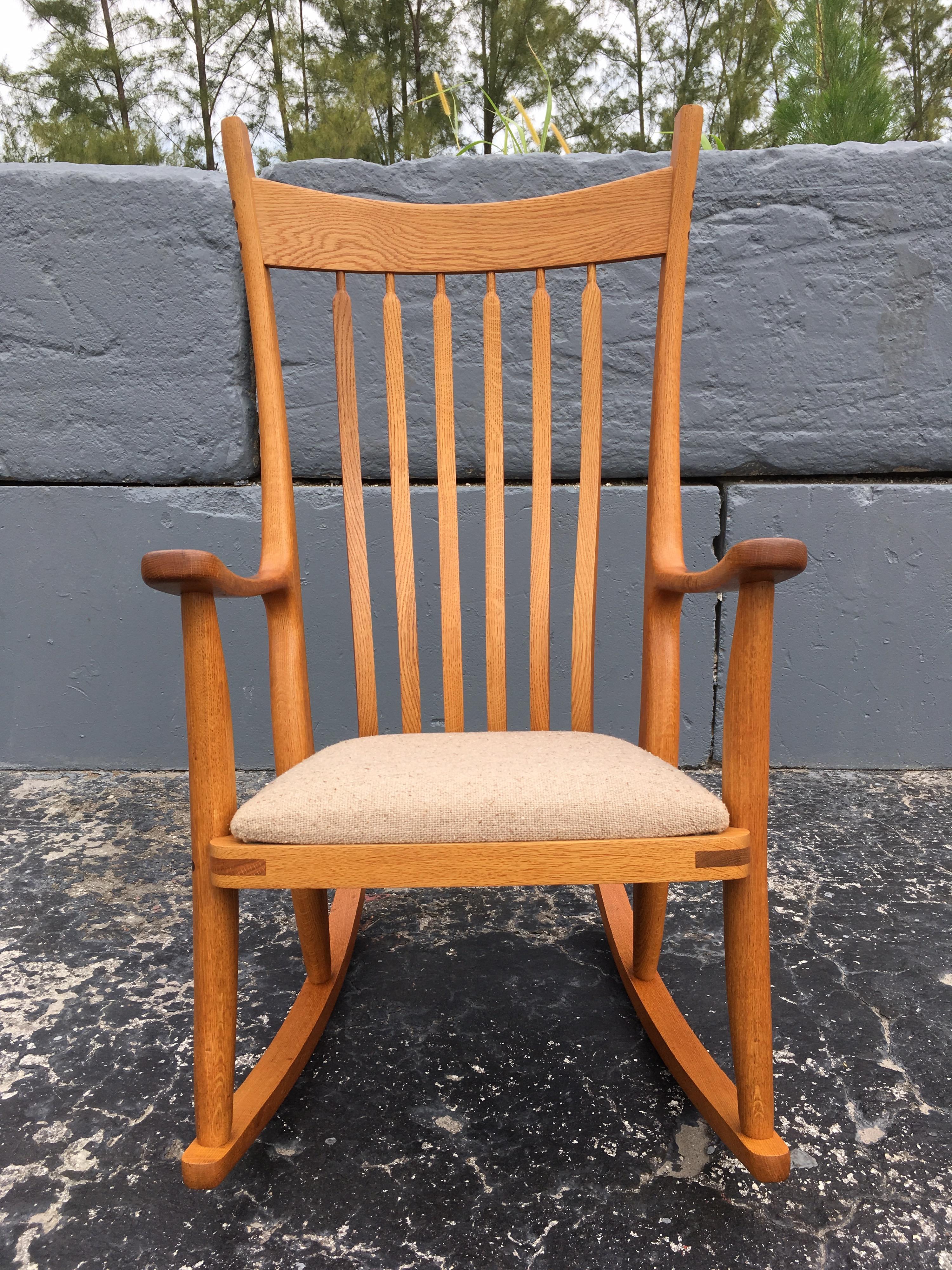 Beautiful Designer Craftsman Rocking Chair, White Oak, Fabric 8