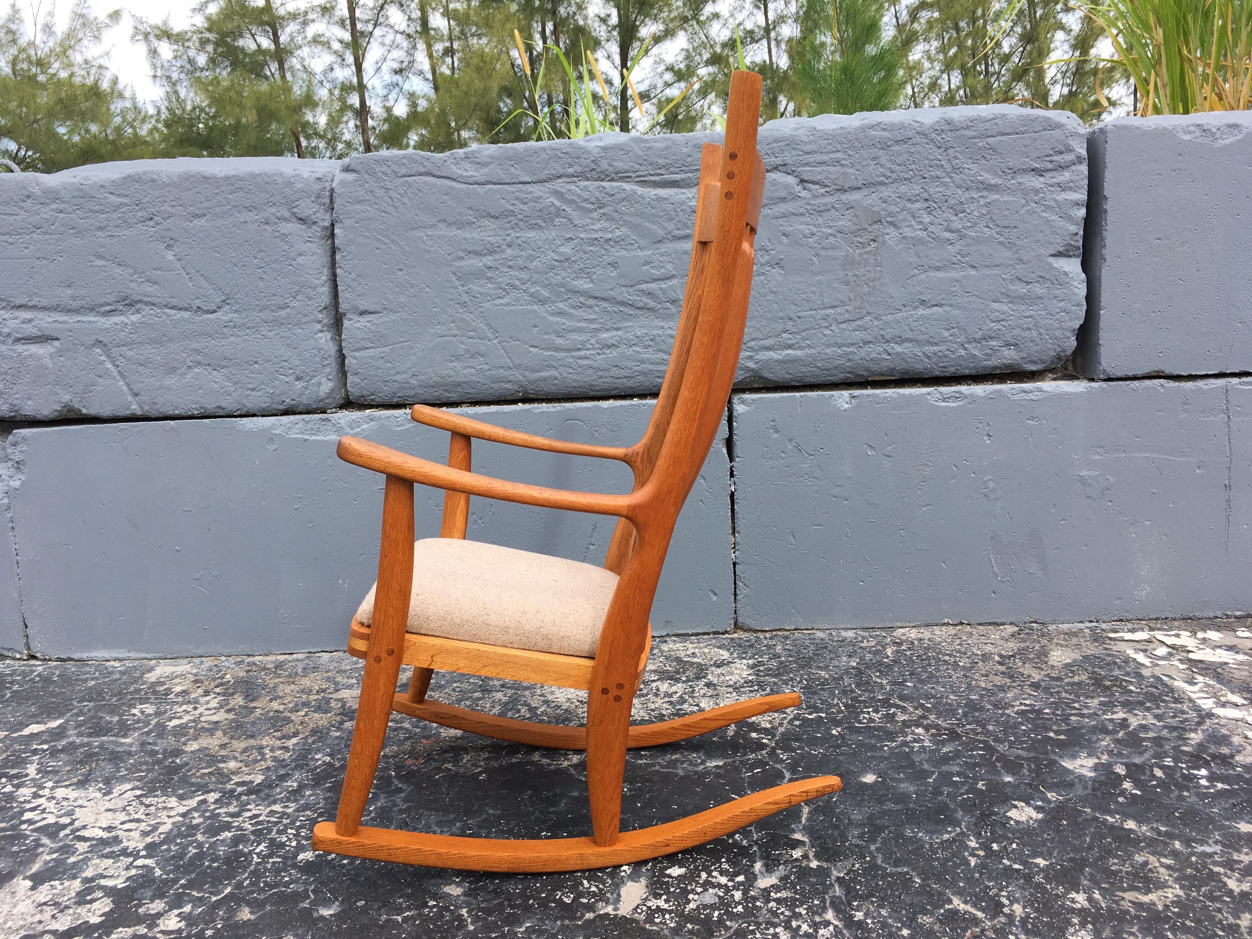 Beautiful Designer Craftsman Rocking Chair, White Oak, Fabric 10