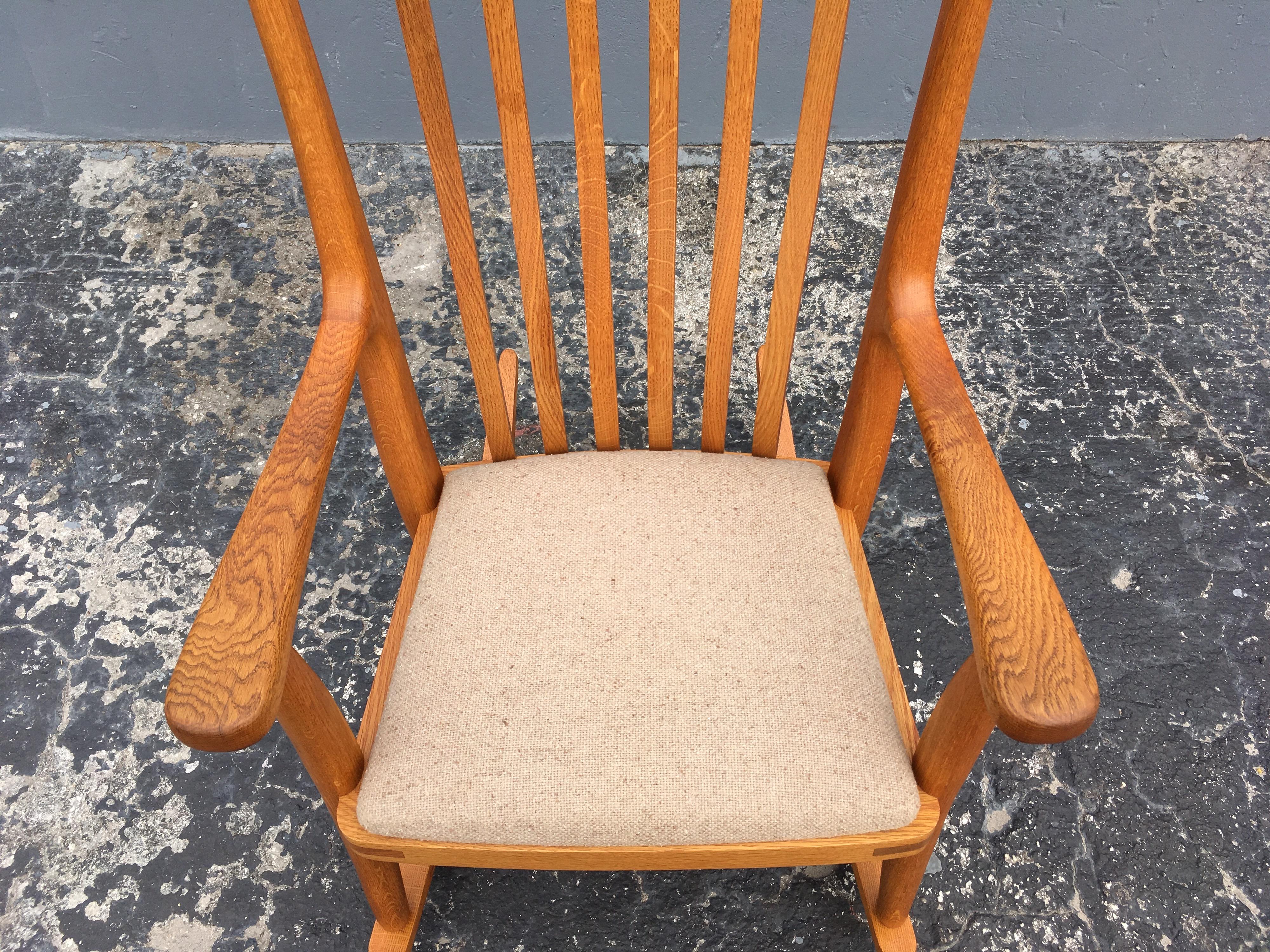 Beautiful Designer Craftsman Rocking Chair, White Oak, Fabric 11