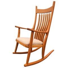Beautiful Designer Craftsman Rocking Chair, White Oak, Fabric