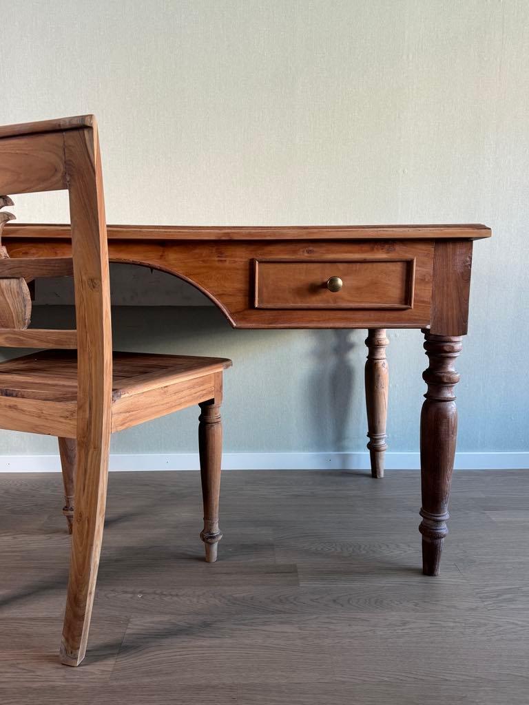 Beautiful desk and chair from Nice, France. 
Year: around 1940s 
The product is fully sanded, bleached and waxed with a natural color. 