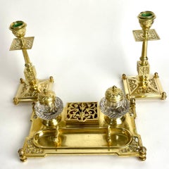 Beautiful Desk Set in brass and crystal from late 19th Century