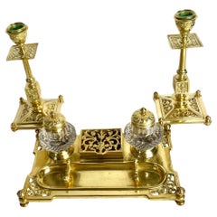 Antique Beautiful Desk Set in brass and crystal from late 19th Century