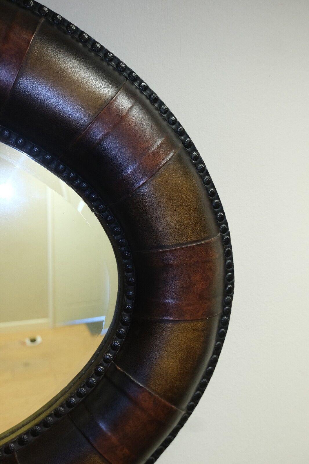 Hand-Crafted BEAUTIFUL DETAILED BROWN LEATHER OVAL STUDDED FRAME WALL MiRROR For Sale
