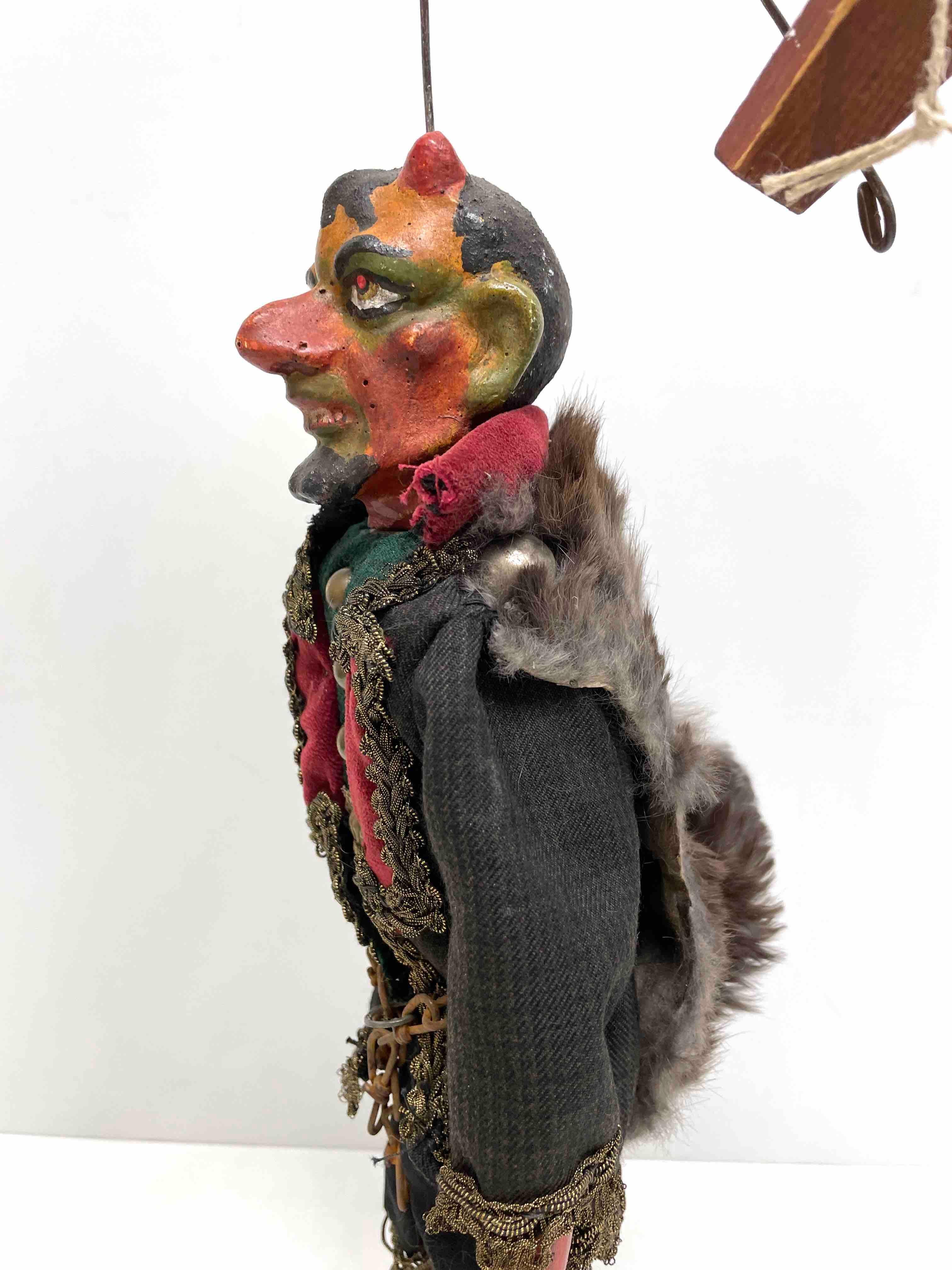 Austrian Beautiful Devil Krampus Marionette by a Puppet Maker, Antique Vintage Austria