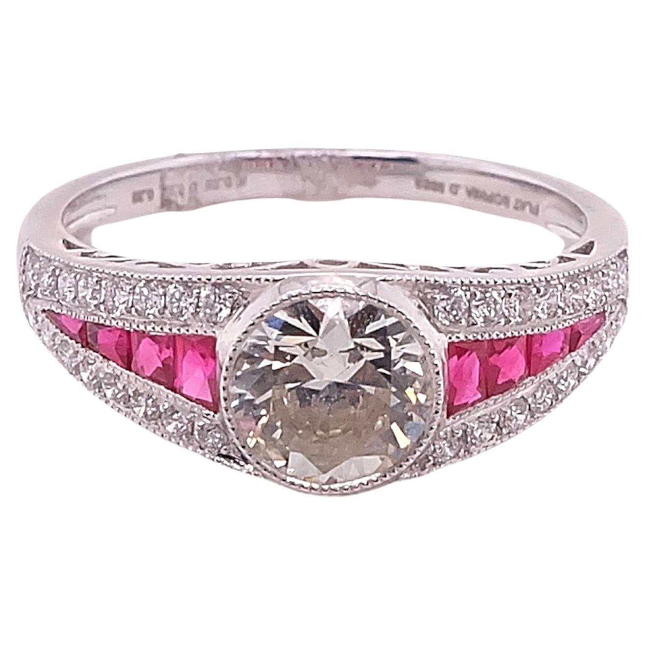 Bague Sophia en platine avec diamants de 0,92 carat et rubis de 0,25 carat en vente