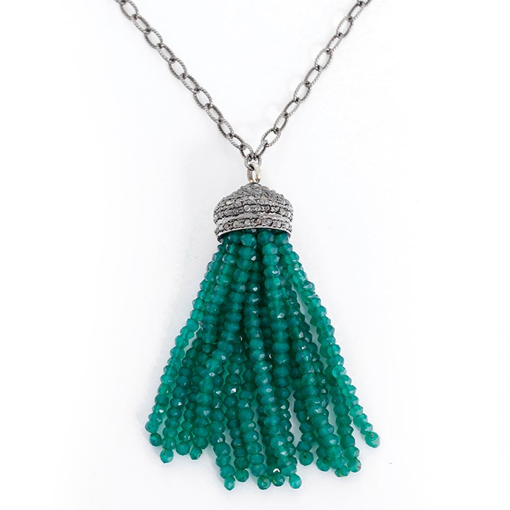Magnifique collier à pompon en argent et diamants Neuf - En vente à Dallas, TX
