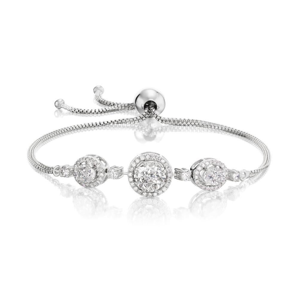 14k White Gold 1.52ct Diamond Bracelet

A 3 layered theme in this bracelet was a great way to display its beauty.
84 polished diamonds which make up about 1.52 ct in weight were used
to make this bracelet whole
Item: # 04023
Metal: 14k White
