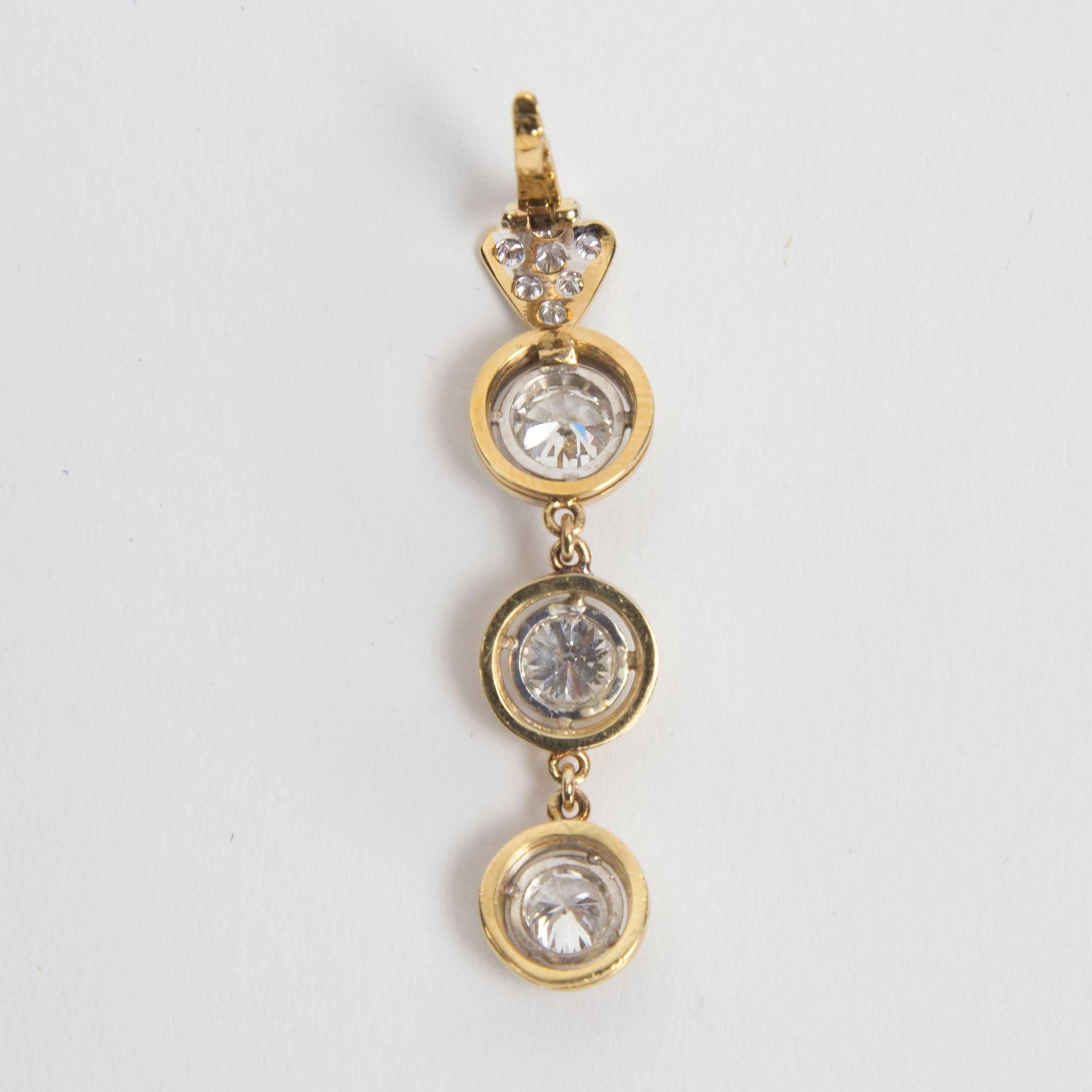 Brilliant Cut Beautiful Diamond Gold Drop Pendant and Pearl Necklace Estate Fine Jewelry For Sale