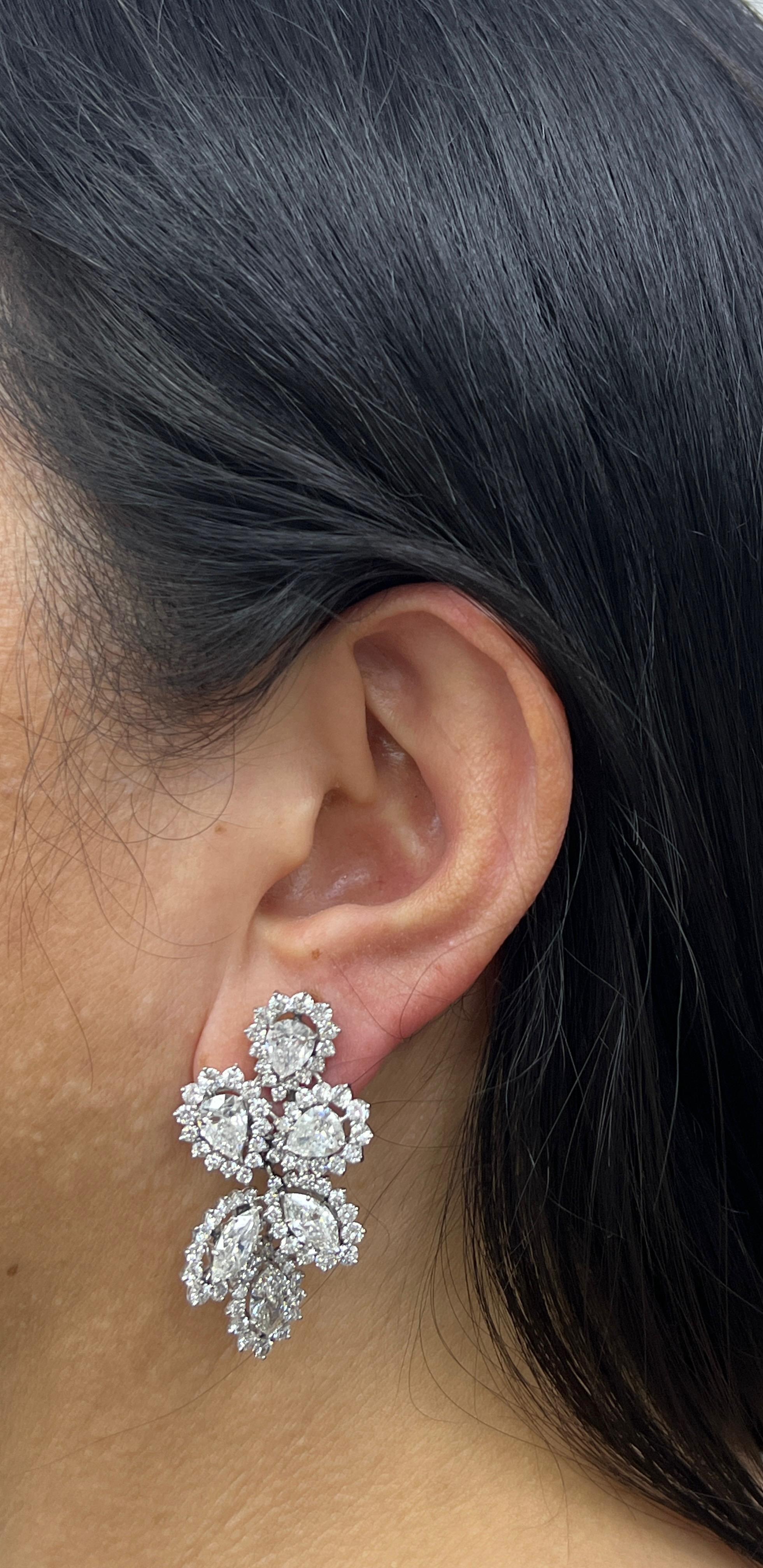 Beautiful Diamond Platinum Dangling Ear Clips For Sale 3