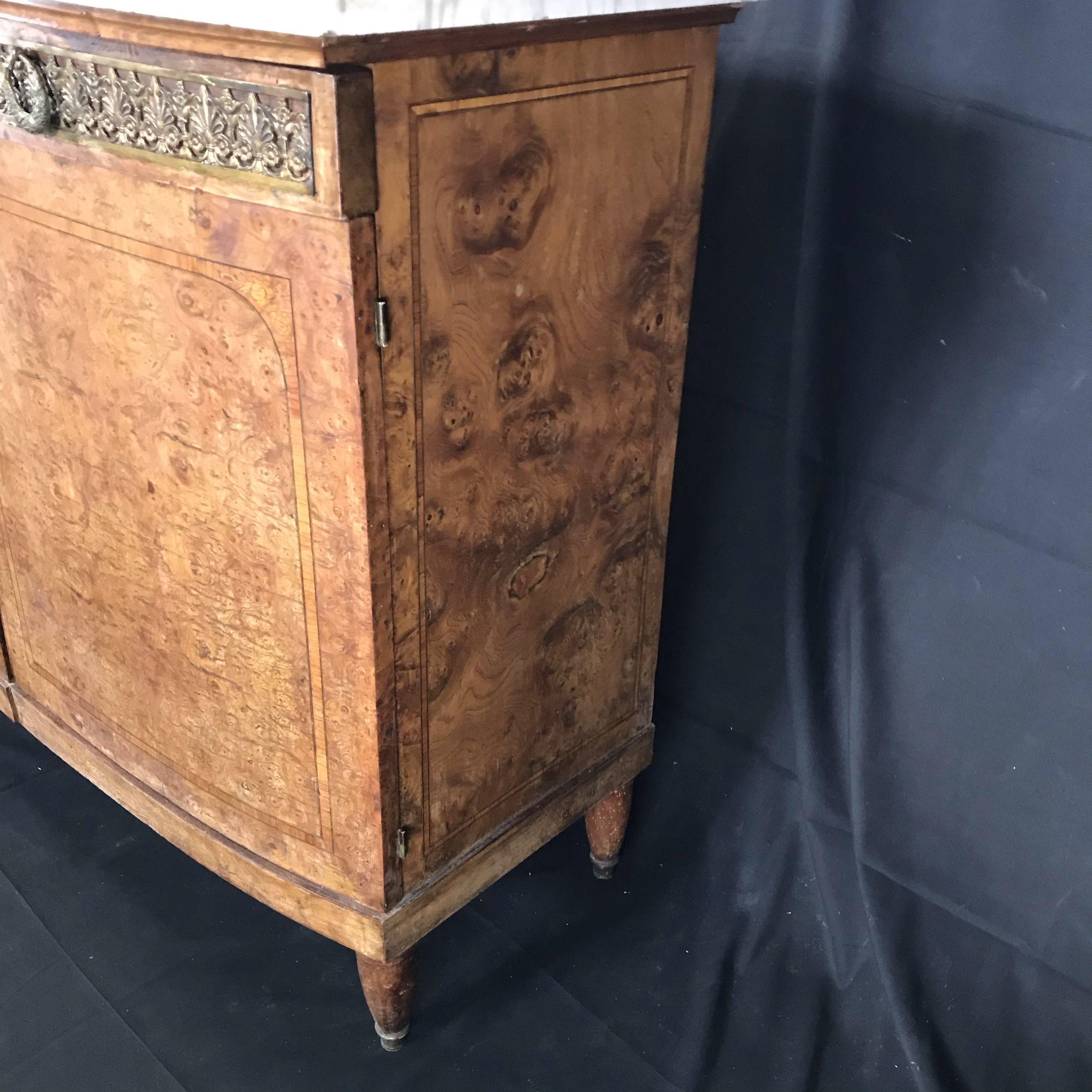 Beautiful Directoire French Burled Walnut and Marble Buffet In Excellent Condition In Hopewell, NJ