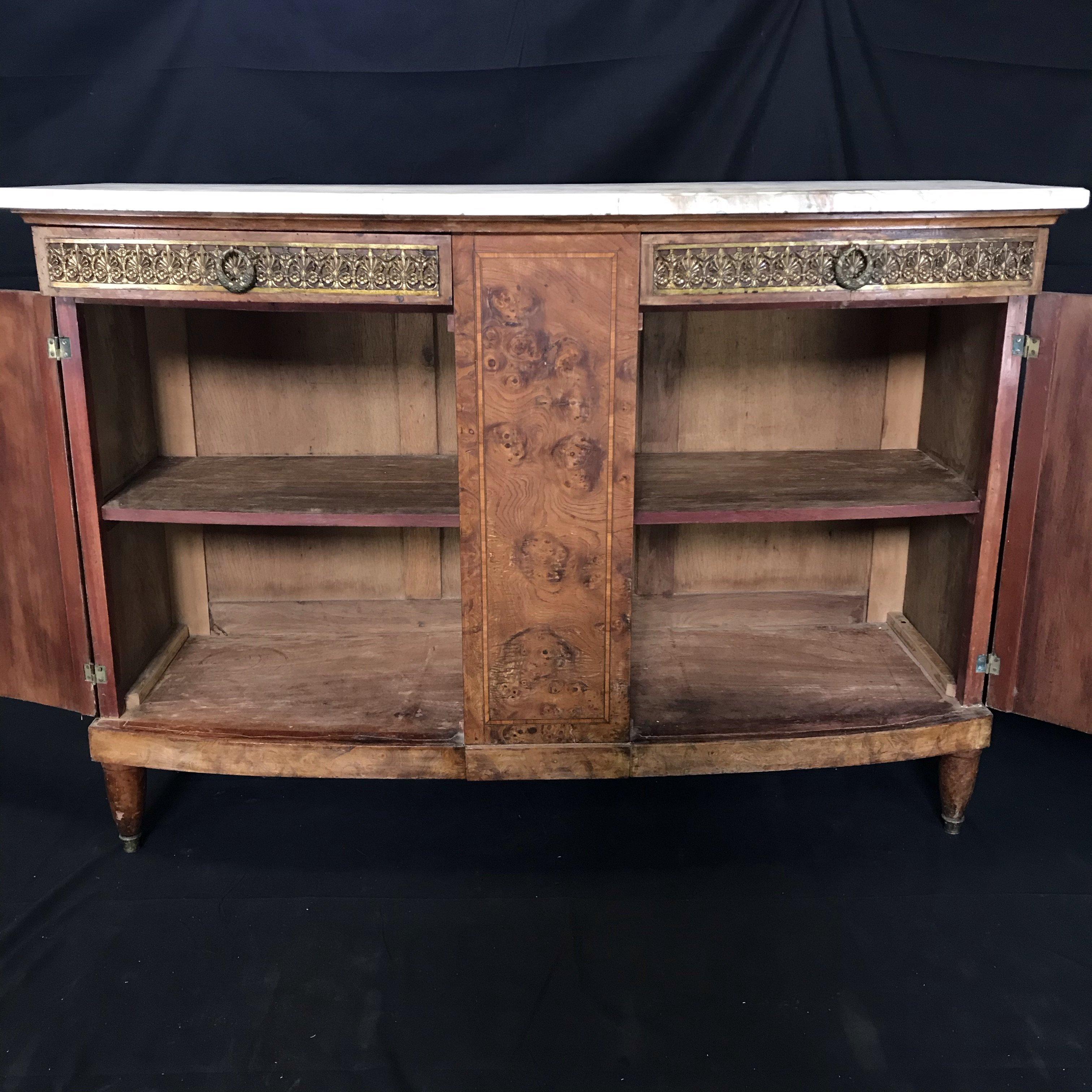Beautiful Directoire French Burled Walnut and Marble Buffet 2